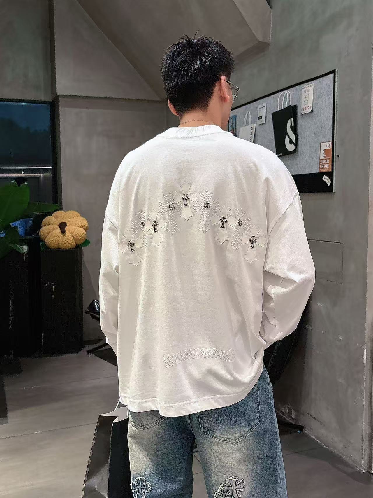 2025秋季新款 克罗心 手绘定制标休闲长袖 【over size宽松版型】 定制300g高支100%纯