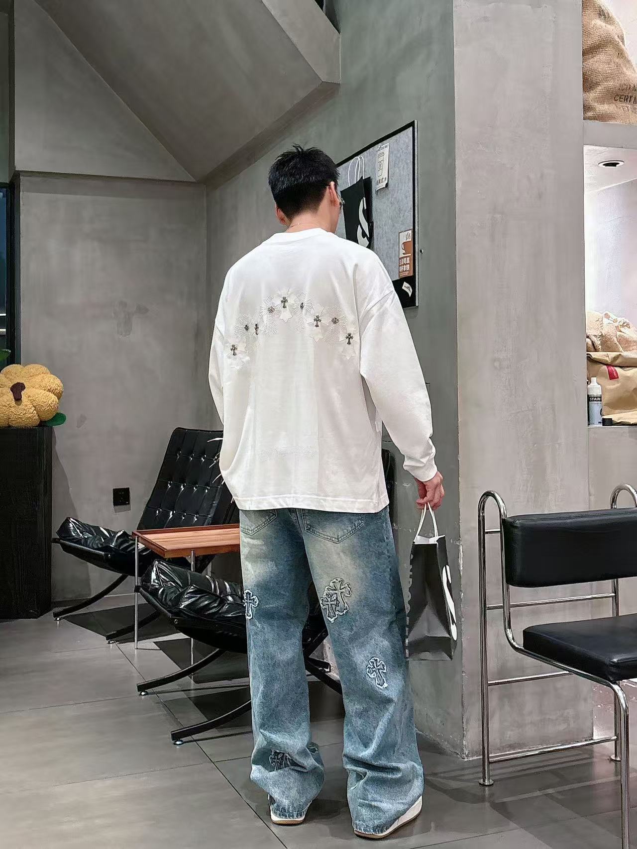 2025秋季新款 克罗心 手绘定制标休闲长袖 【over size宽松版型】 定制300g高支100%纯