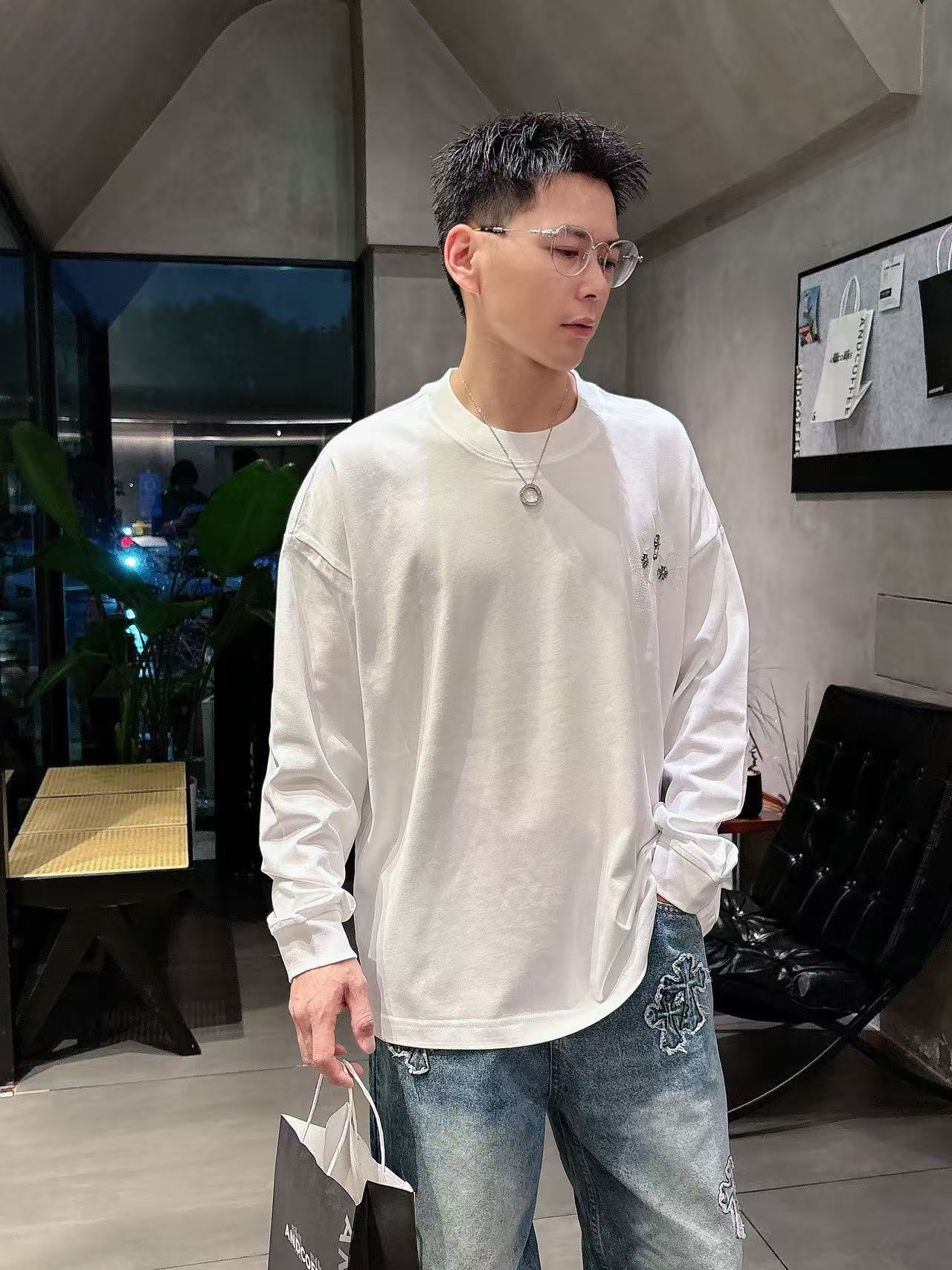 2025秋季新款 克罗心 手绘定制标休闲长袖 【over size宽松版型】 定制300g高支100%纯