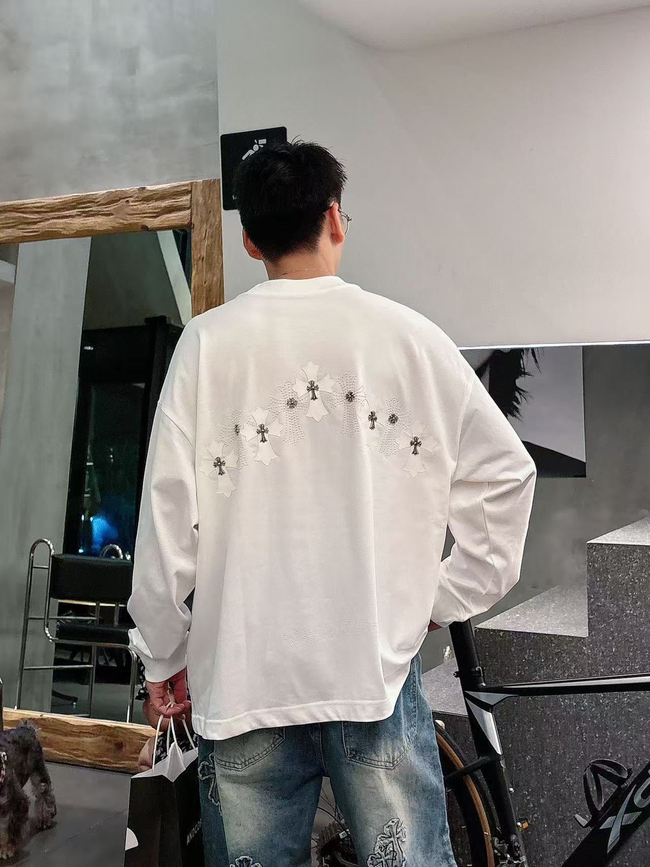 2025秋季新款 克罗心 手绘定制标休闲长袖 【over size宽松版型】 定制300g高支100%纯