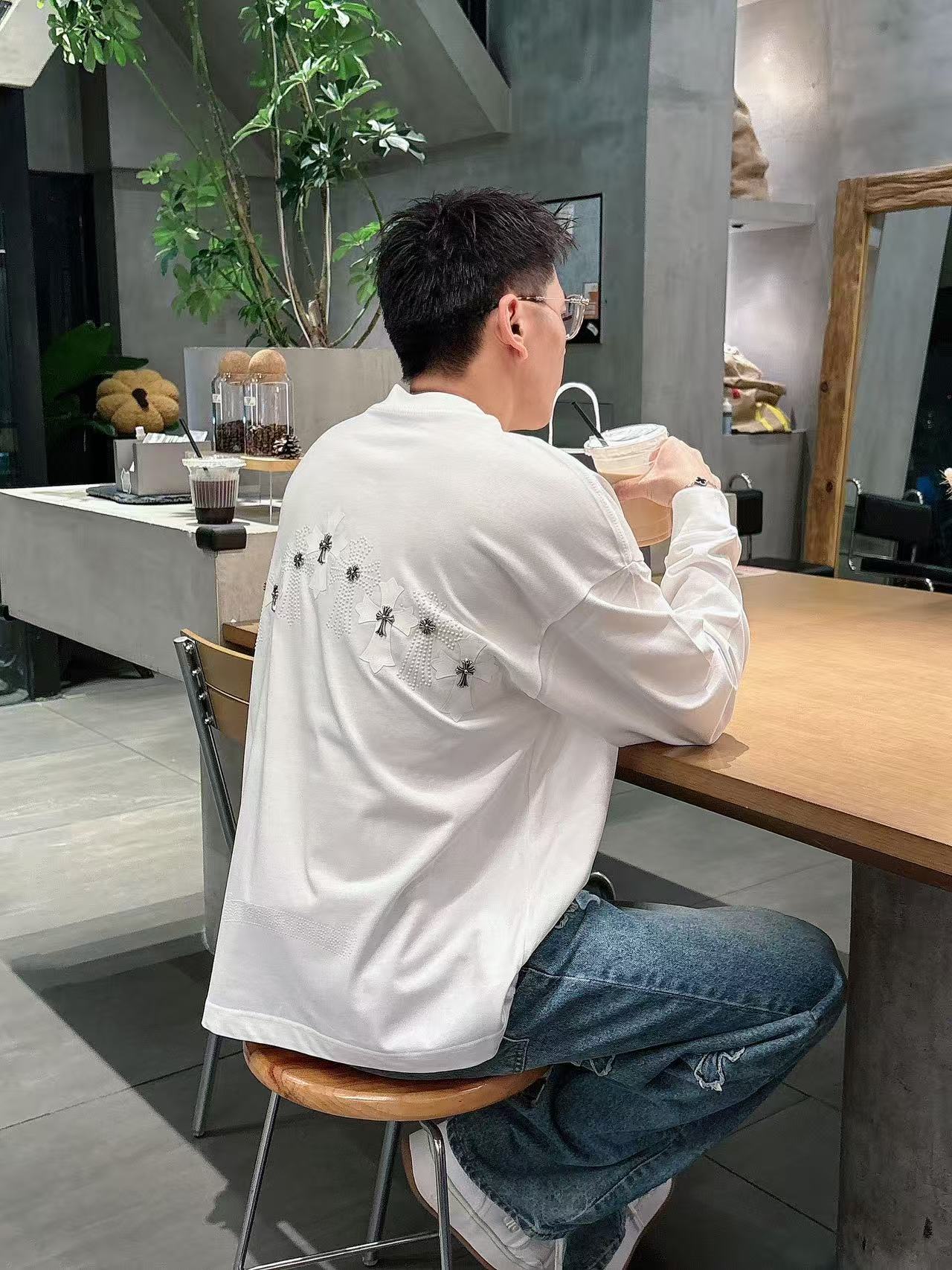 2025秋季新款 克罗心 手绘定制标休闲长袖 【over size宽松版型】 定制300g高支100%纯