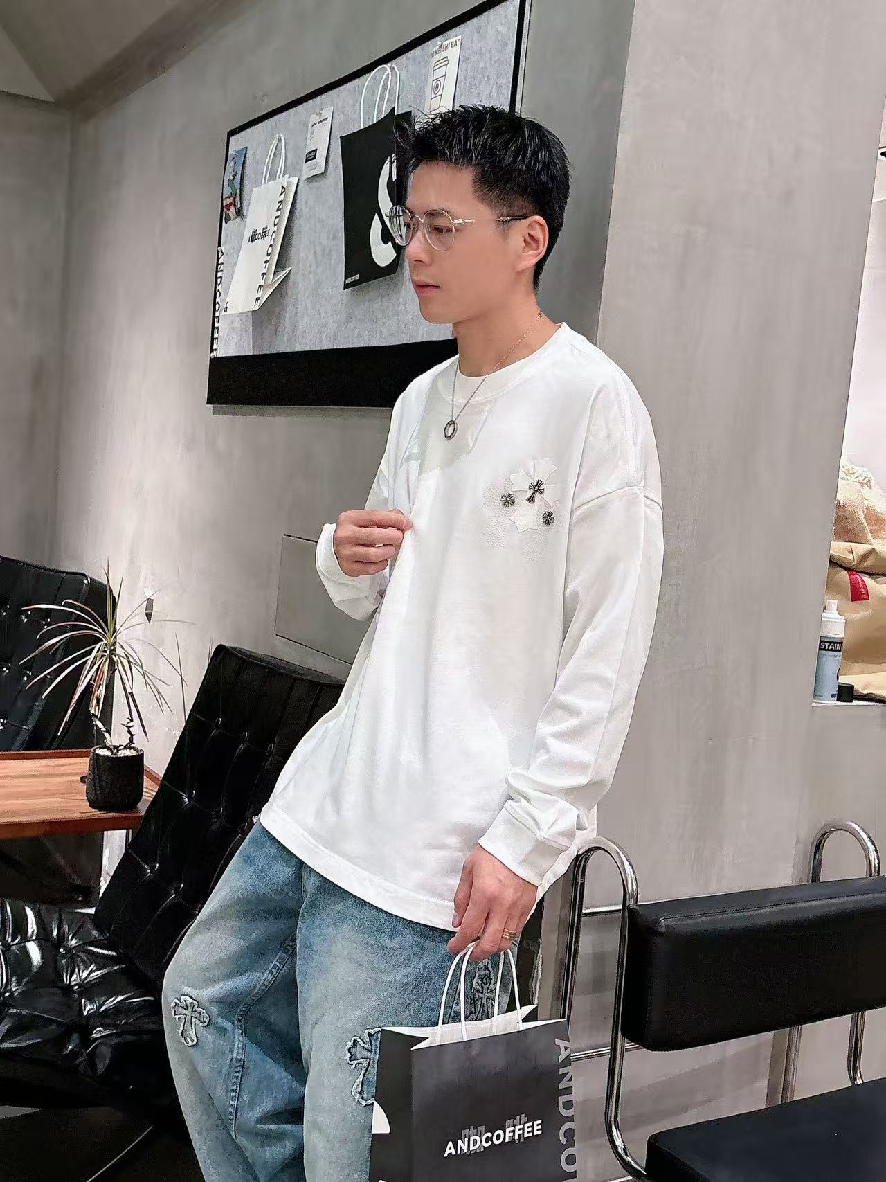 2025秋季新款 克罗心 手绘定制标休闲长袖 【over size宽松版型】 定制300g高支100%纯