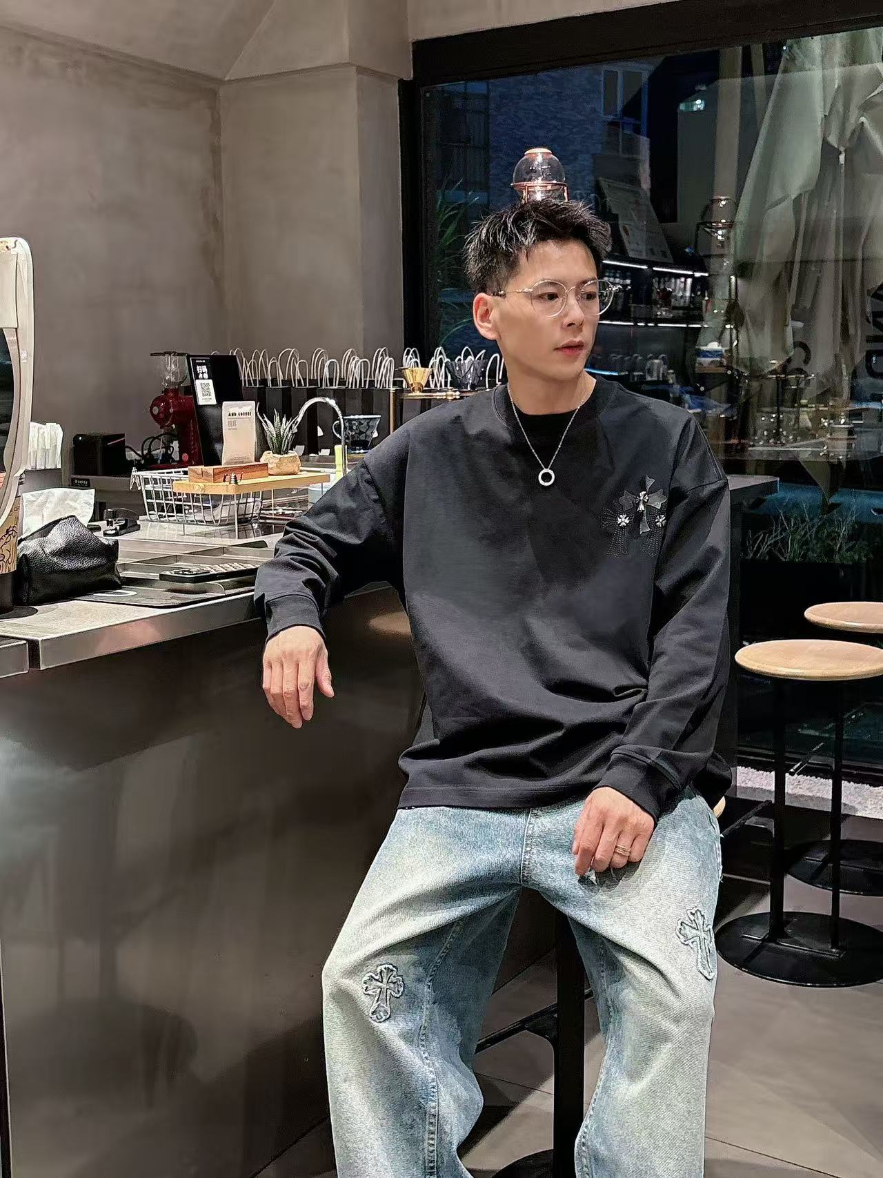 2025秋季新款 克罗心 手绘定制标休闲长袖 【over size宽松版型】 定制300g高支100%纯