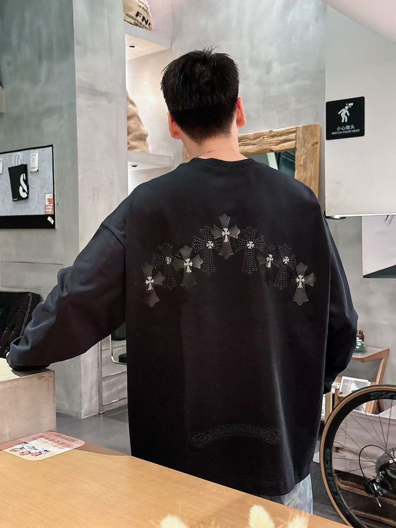 2025秋季新款 克罗心 手绘定制标休闲长袖 【over size宽松版型】 定制300g高支100%纯