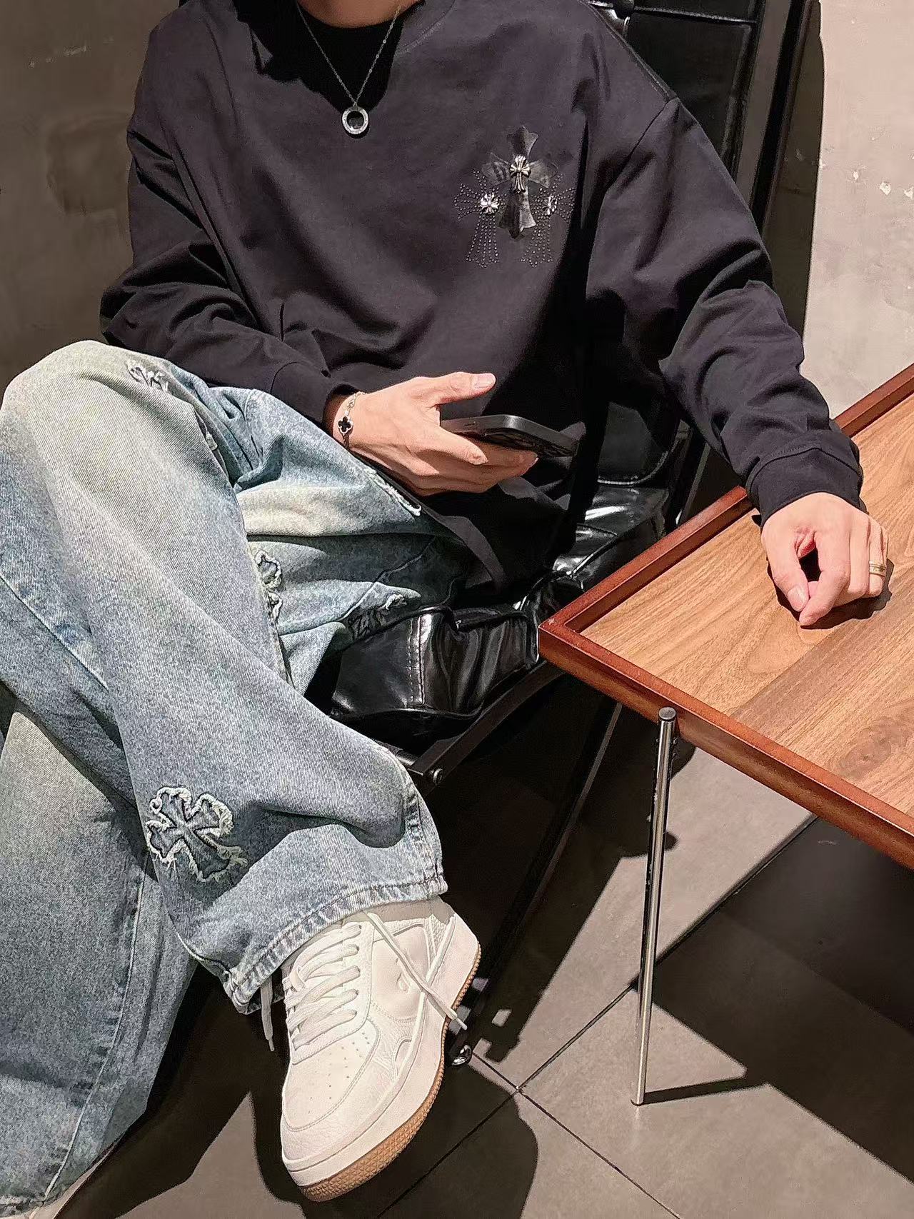 2025秋季新款 克罗心 手绘定制标休闲长袖 【over size宽松版型】 定制300g高支100%纯