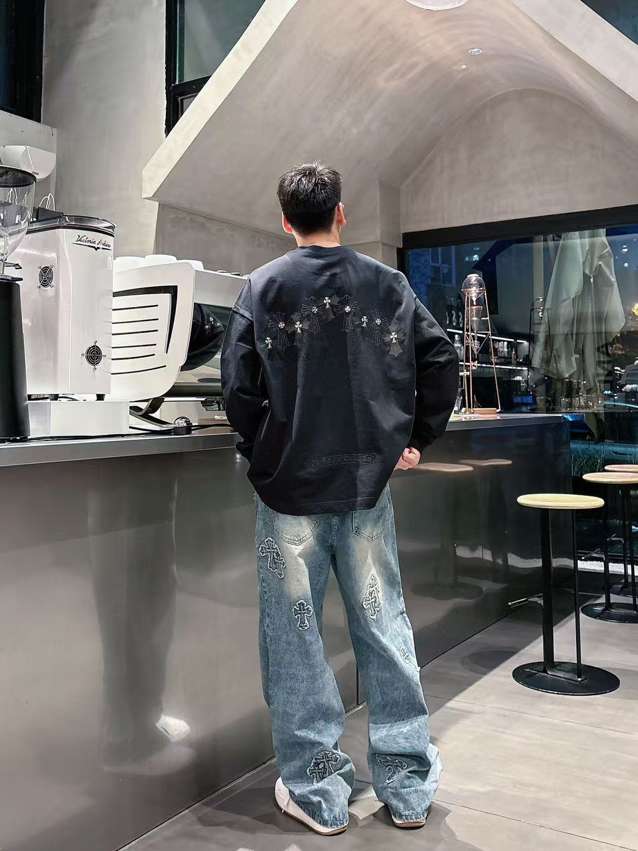 2025秋季新款 克罗心 手绘定制标休闲长袖 【over size宽松版型】 定制300g高支100%纯