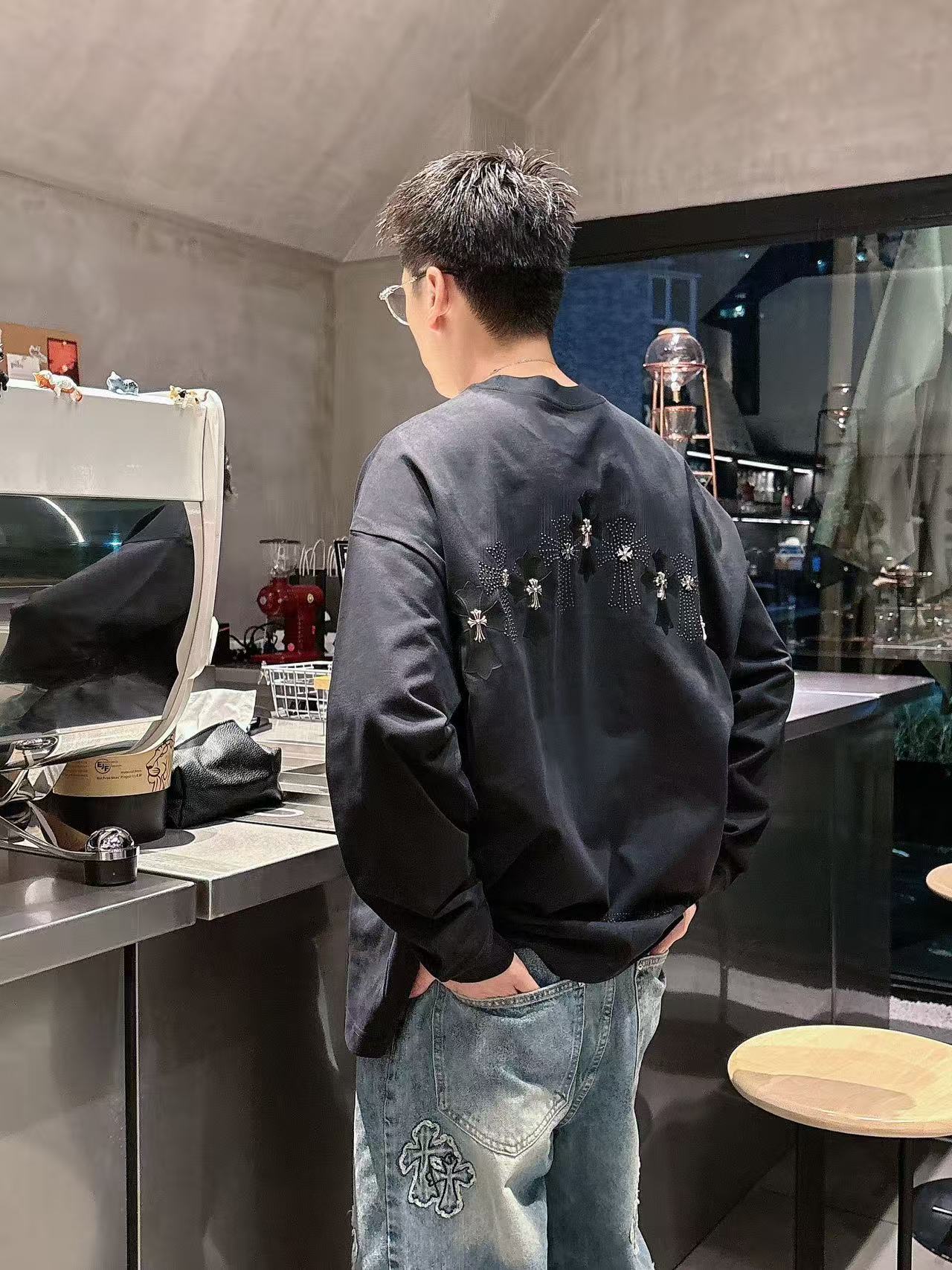 2025秋季新款 克罗心 手绘定制标休闲长袖 【over size宽松版型】 定制300g高支100%纯