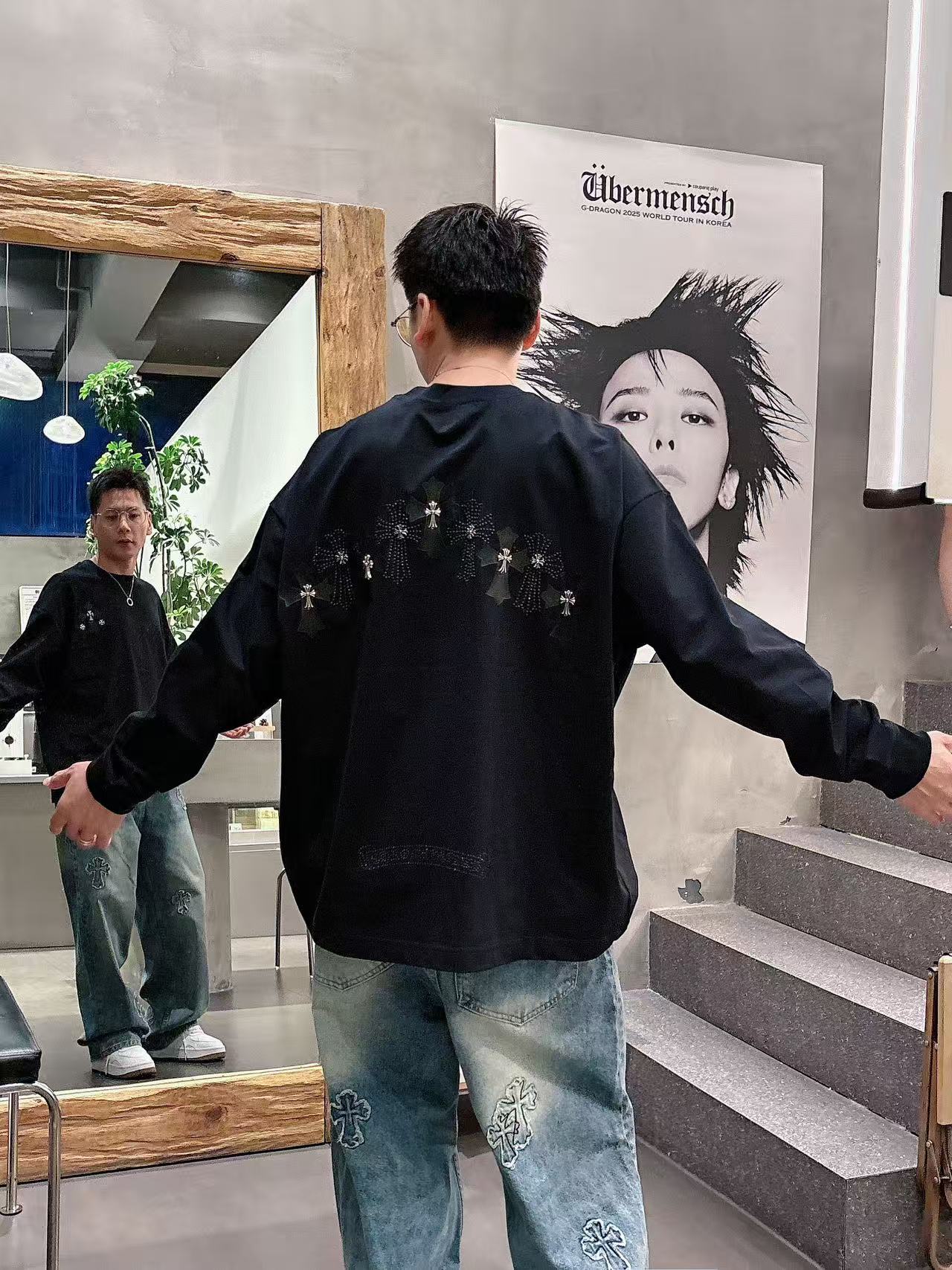 2025秋季新款 克罗心 手绘定制标休闲长袖 【over size宽松版型】 定制300g高支100%纯