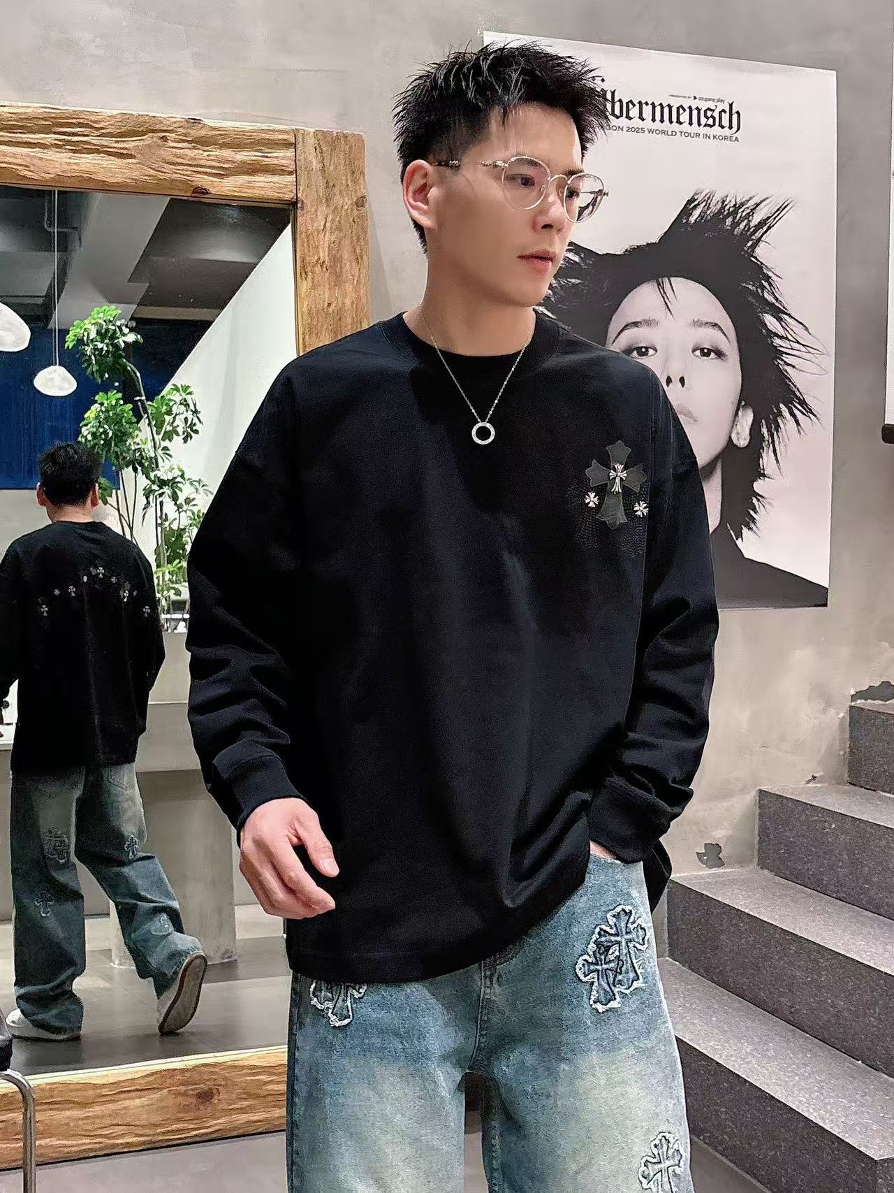 2025秋季新款 克罗心 手绘定制标休闲长袖 【over size宽松版型】 定制300g高支100%纯