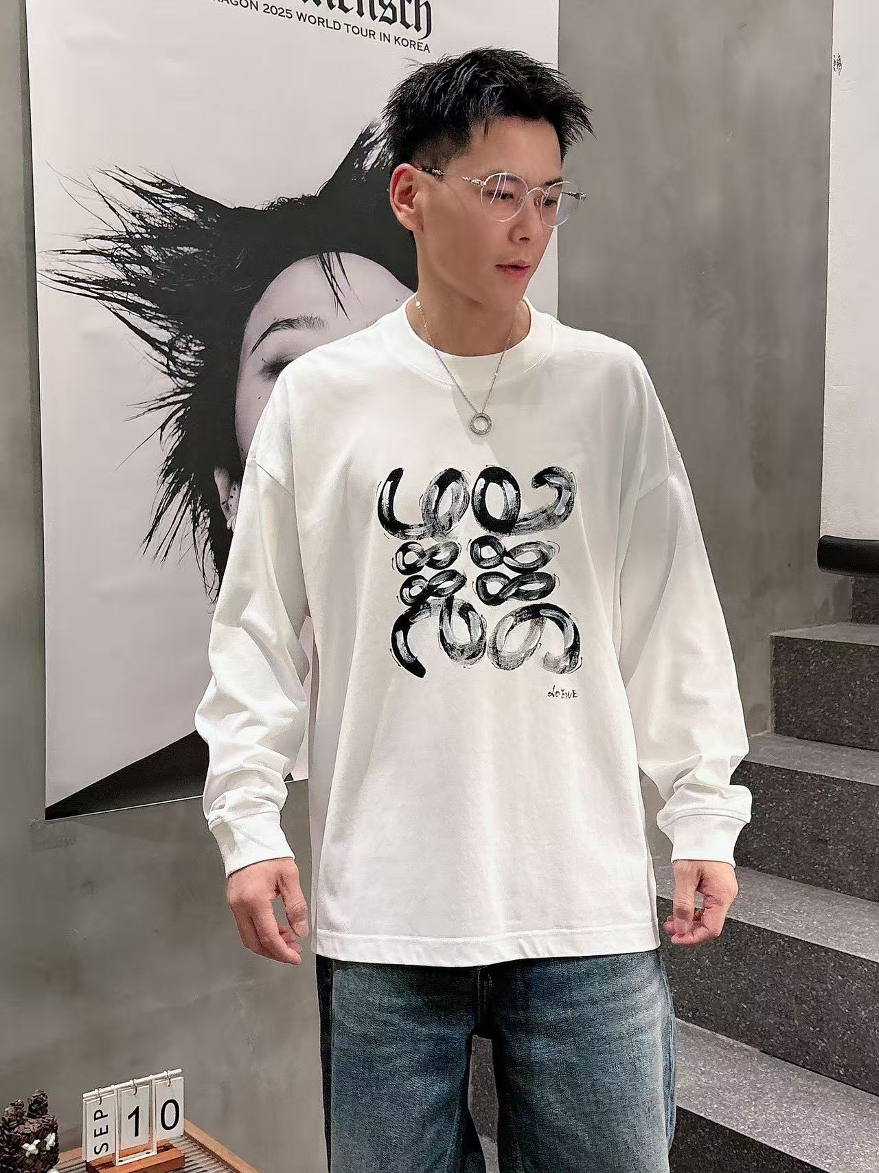 2025秋季新款 罗意威 手绘定制标休闲长袖 【over size宽松版型】 定制300g高支100%纯