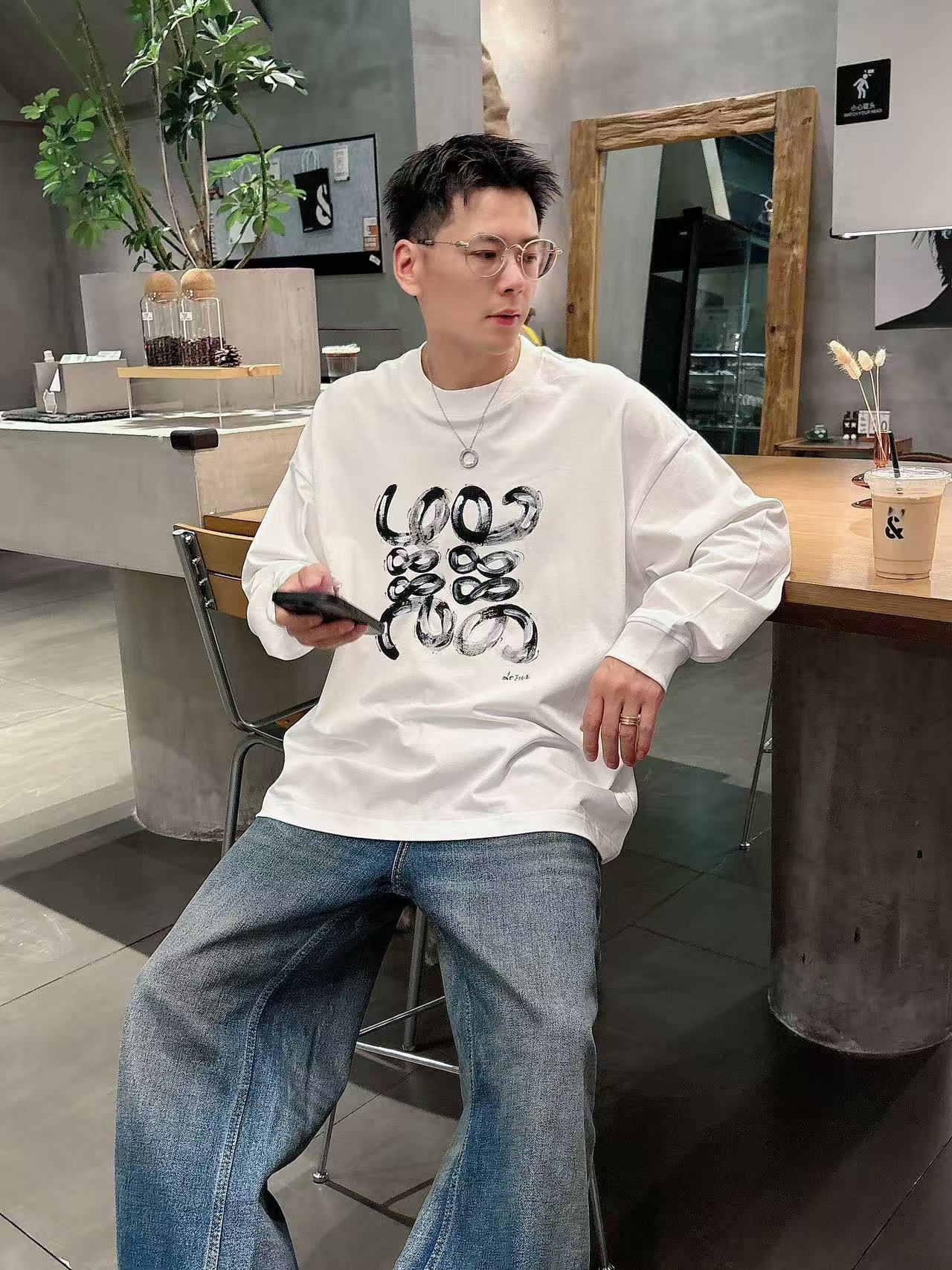 2025秋季新款 罗意威 手绘定制标休闲长袖 【over size宽松版型】 定制300g高支100%纯