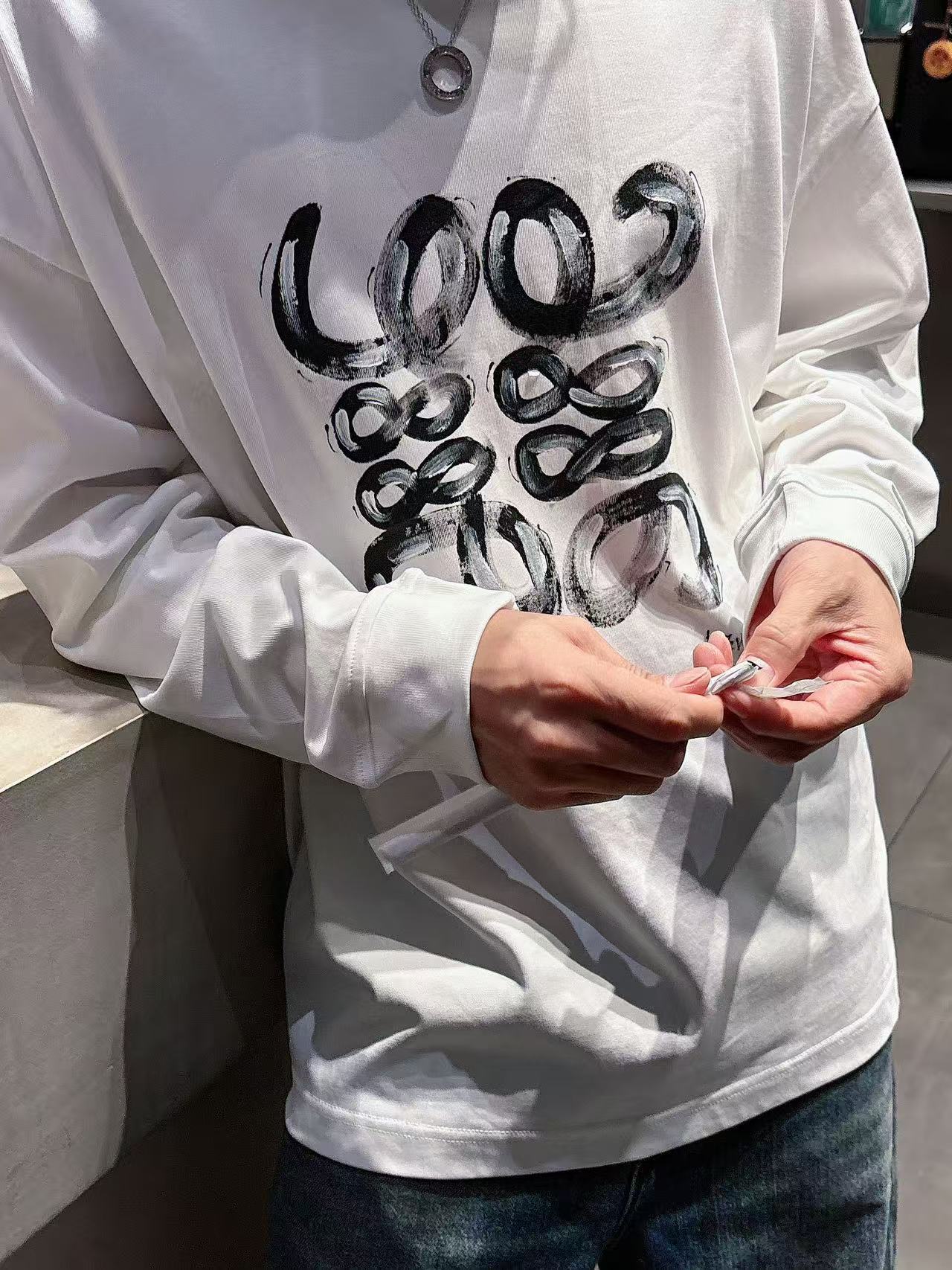 2025秋季新款 罗意威 手绘定制标休闲长袖 【over size宽松版型】 定制300g高支100%纯