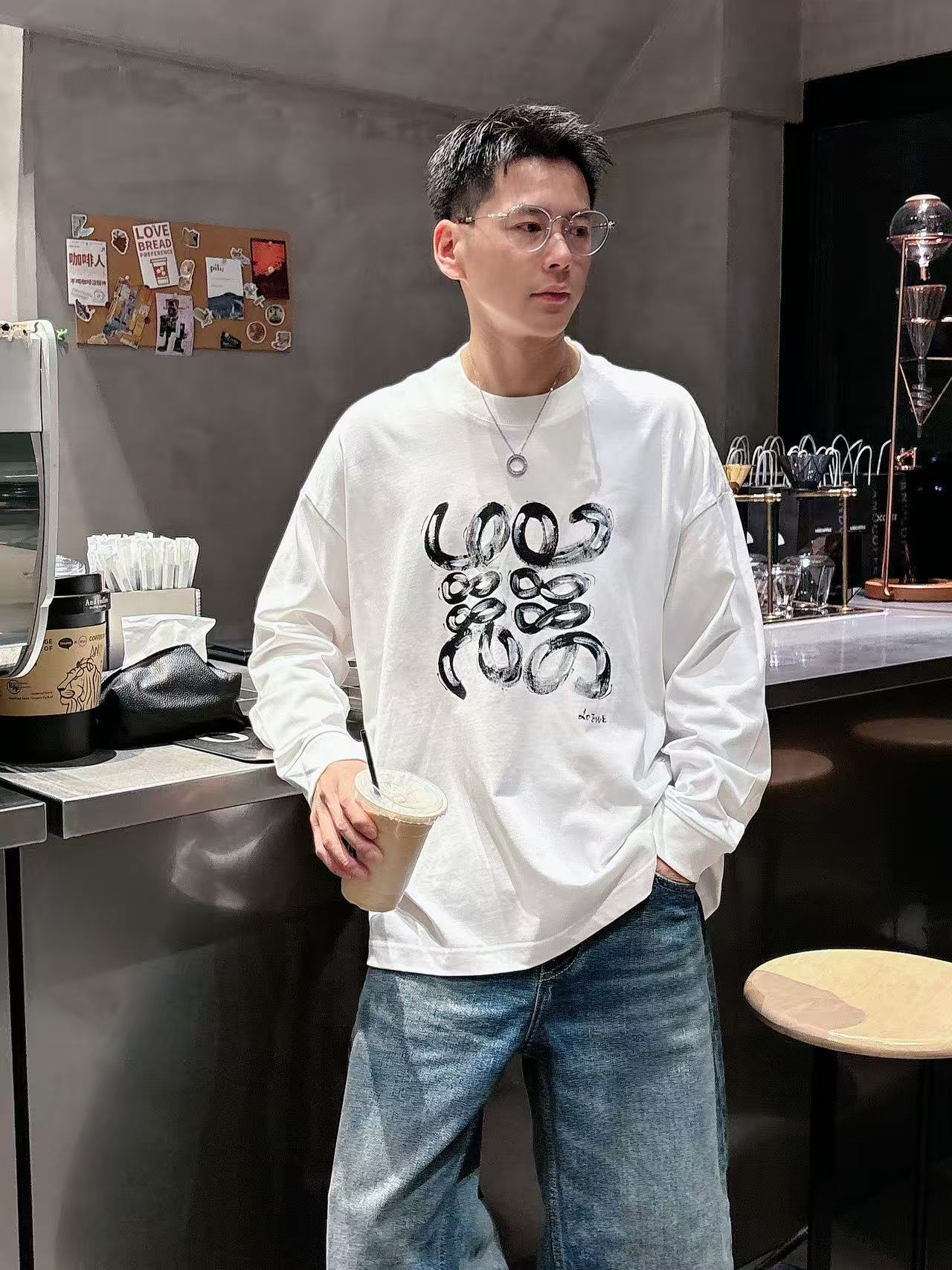 2025秋季新款 罗意威 手绘定制标休闲长袖 【over size宽松版型】 定制300g高支100%纯