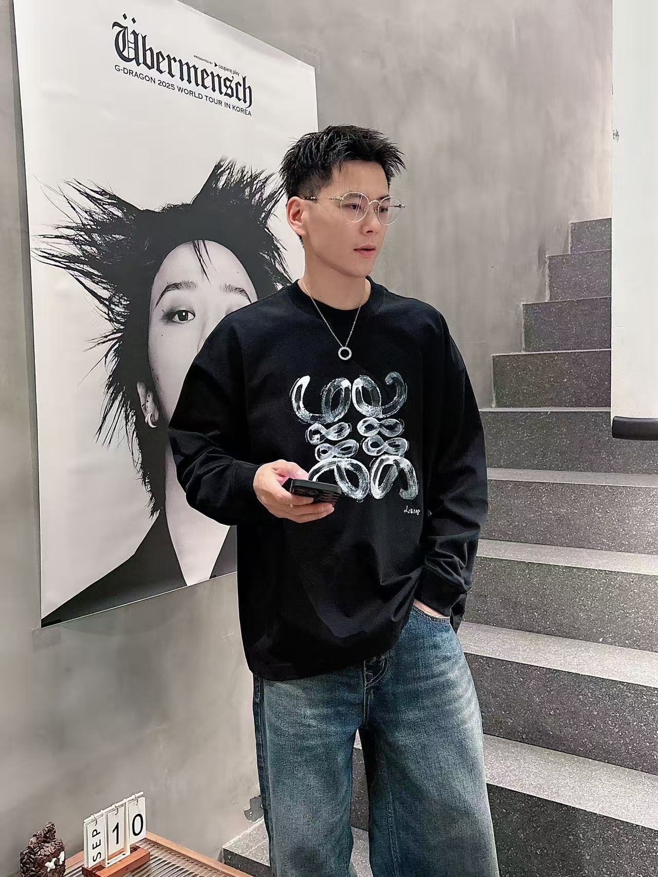 2025秋季新款 罗意威 手绘定制标休闲长袖 【over size宽松版型】 定制300g高支100%纯