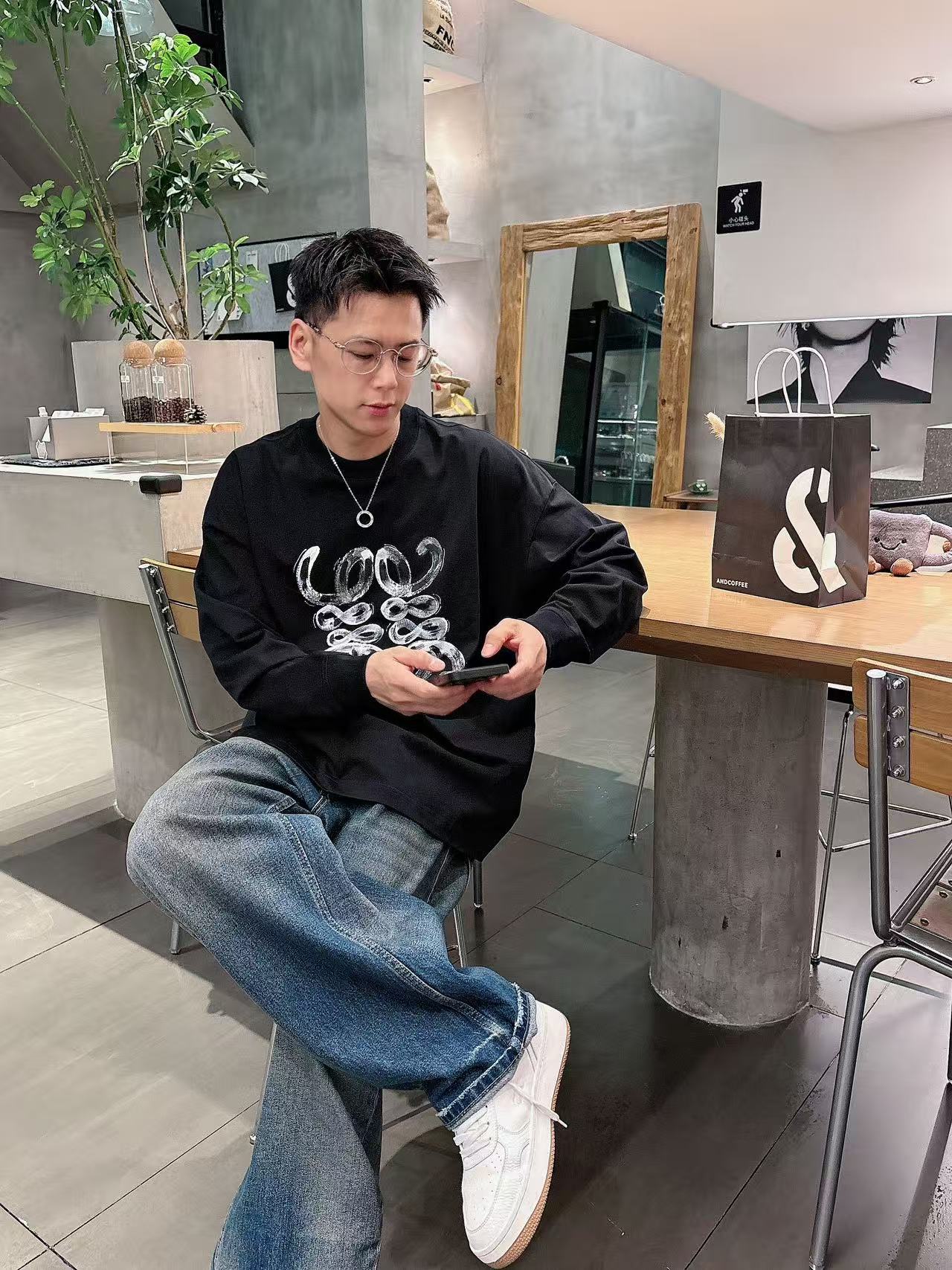 2025秋季新款 罗意威 手绘定制标休闲长袖 【over size宽松版型】 定制300g高支100%纯