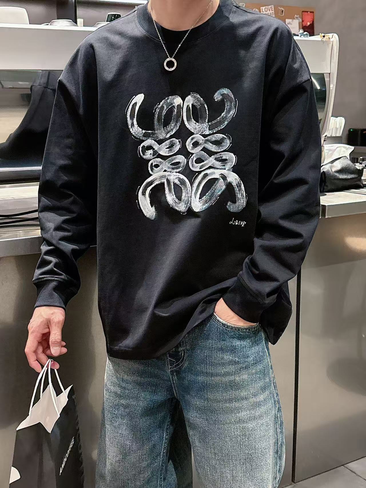 2025秋季新款 罗意威 手绘定制标休闲长袖 【over size宽松版型】 定制300g高支100%纯