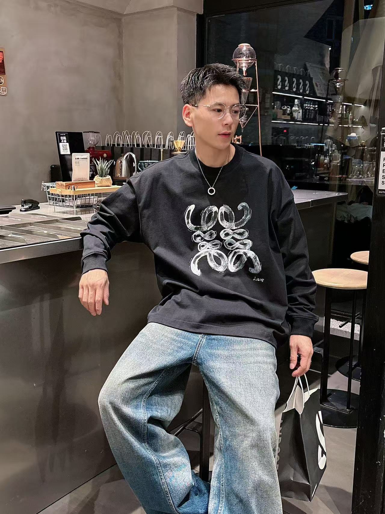 2025秋季新款 罗意威 手绘定制标休闲长袖 【over size宽松版型】 定制300g高支100%纯