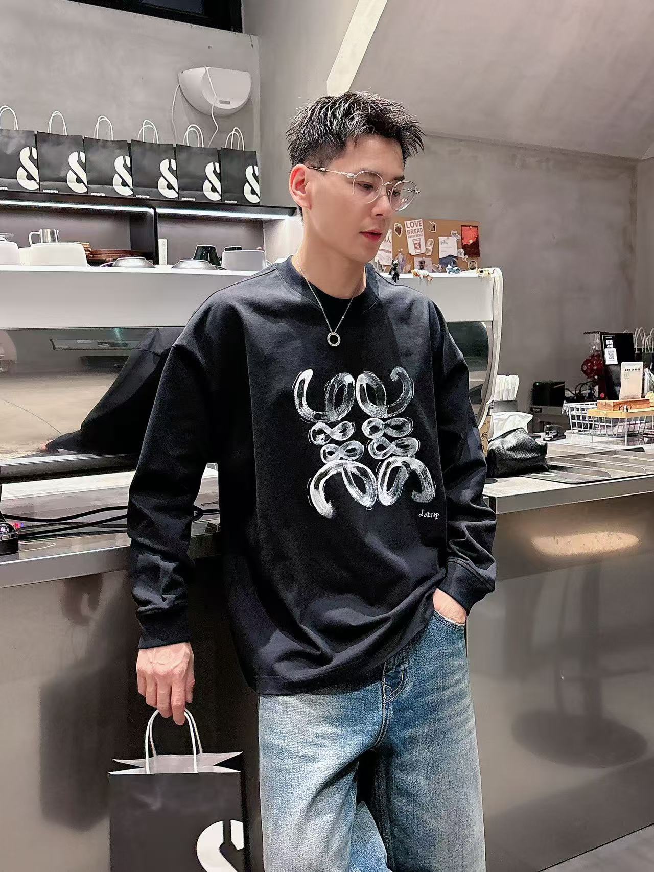 2025秋季新款 罗意威 手绘定制标休闲长袖 【over size宽松版型】 定制300g高支100%纯