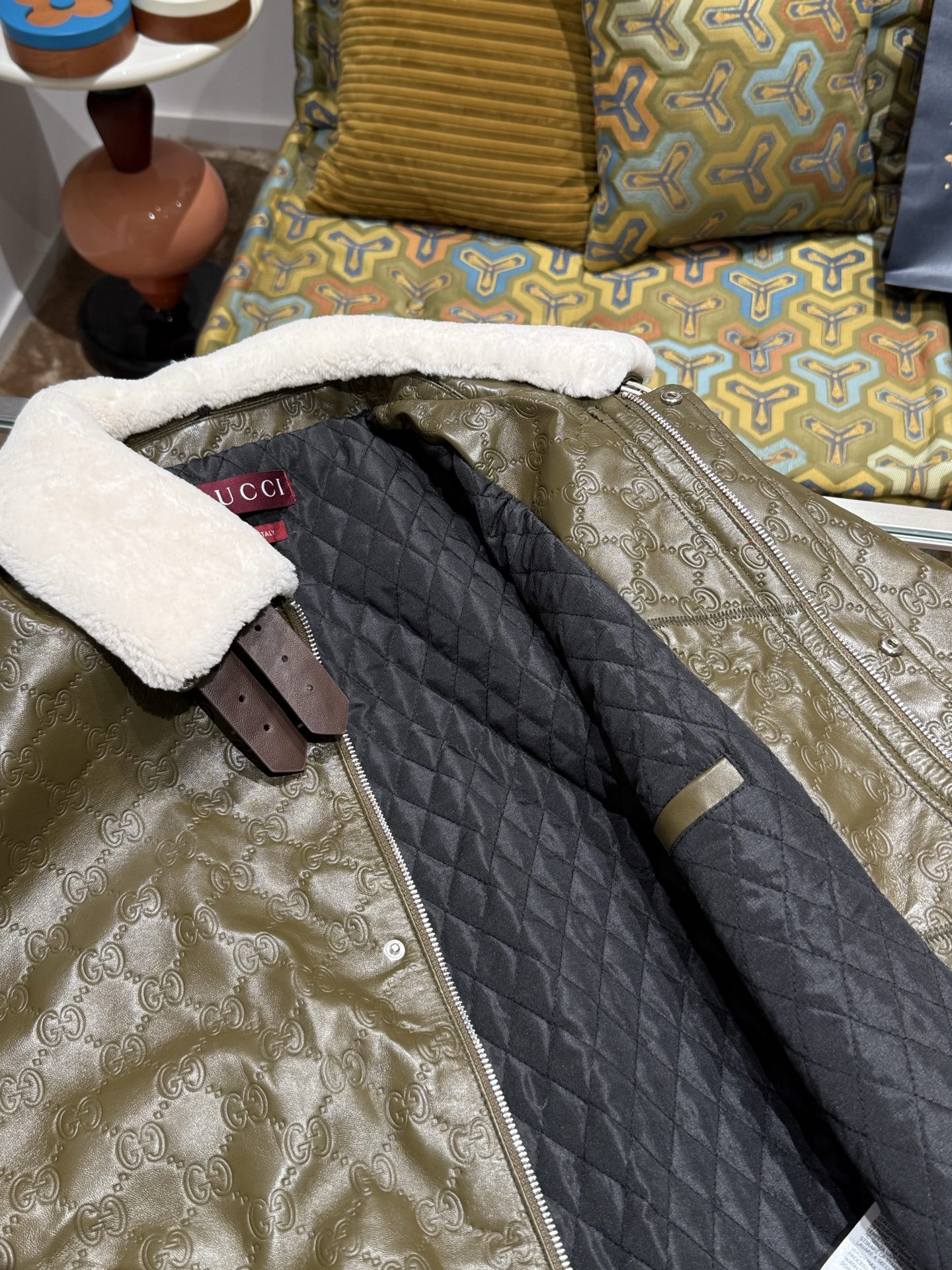 Gucci men GUCCI embossed sheepskin leather jacket — photo 9