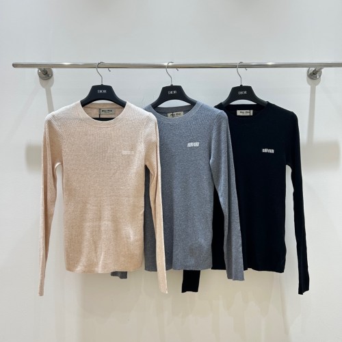 Miu Miu Ribbed Knit Long Sleeve Top - Classic Round Neck Design 1 Miu Miu Ribbed Knit Long Sleeve Top - Classic Round Neck Design