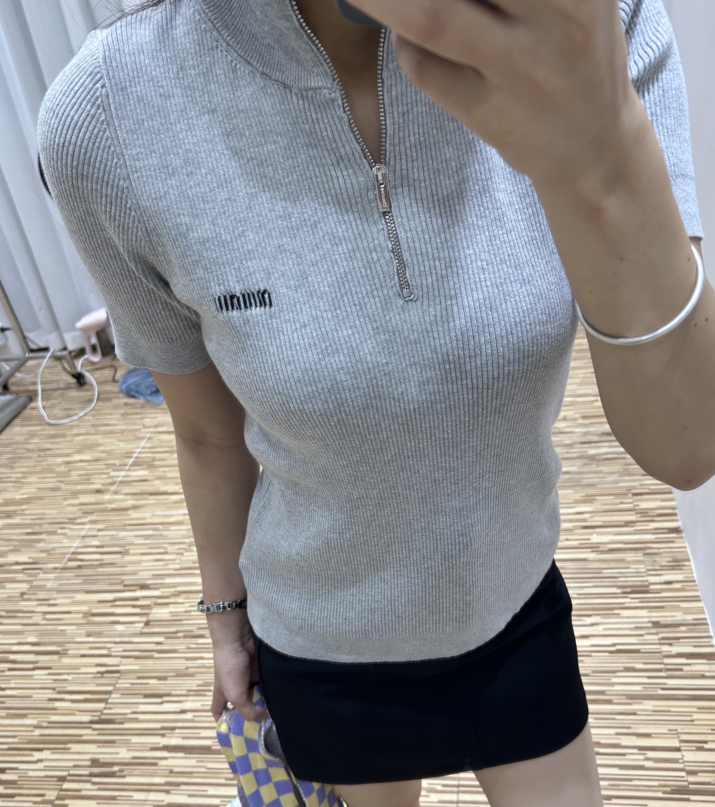 Miu Miu-Style Ribbed Knit Half-Zip Short Sleeve Top Slim Fit Casual Shirt 3 i1756093357758 7520 0 2
