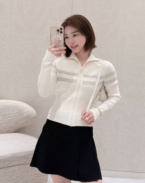 Dior Navy Collar Zip-Up Long Sleeve Knit Cardigan Elegant Top 1 Dior Navy Collar Zip-Up Long Sleeve Knit Cardigan Elegant Top