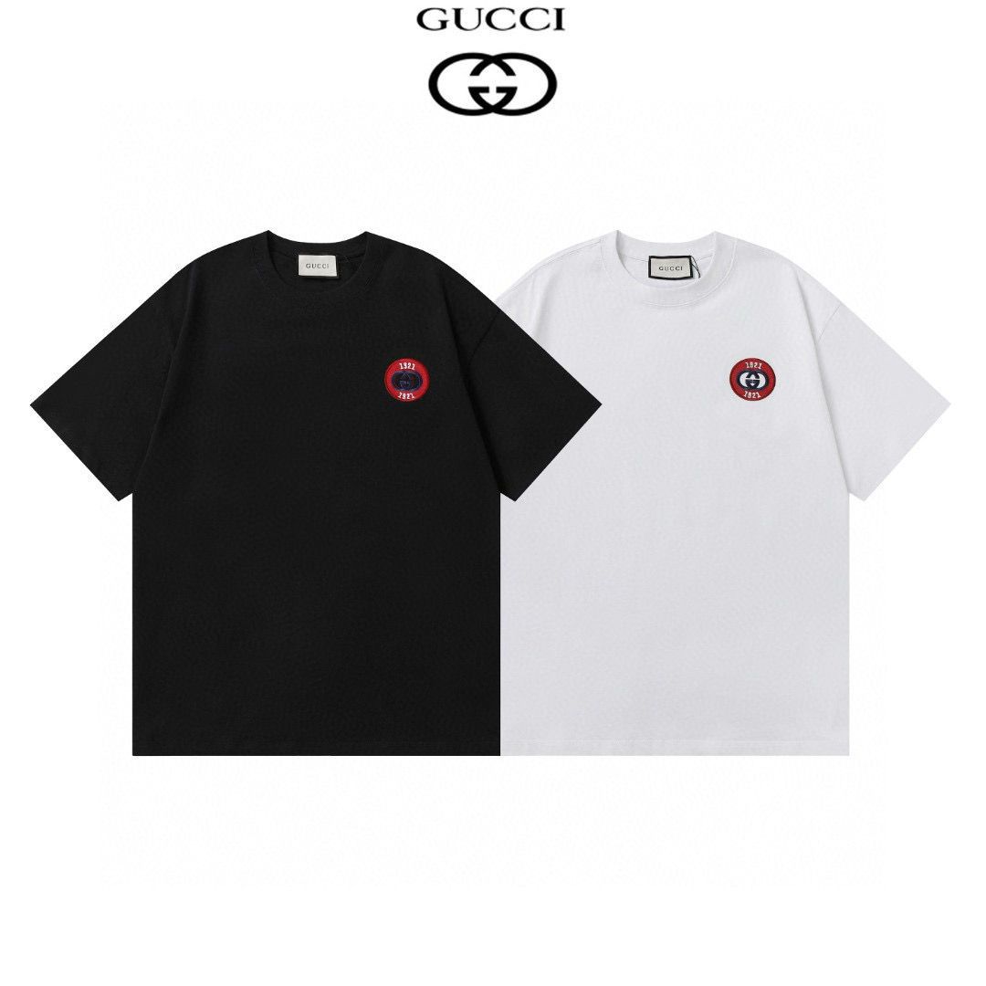 Gucci Double G-Letter Embroidered Logo Short Sleeve T-Shirt – 196 Collection - 图片 1