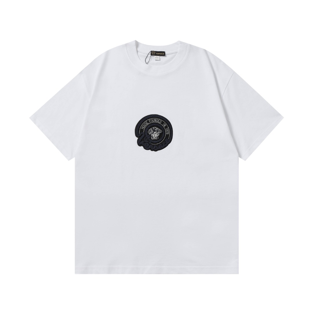 High-Quality Medusa Embroidered T-Shirt in Black and White with Fashion Personality - 图片 2