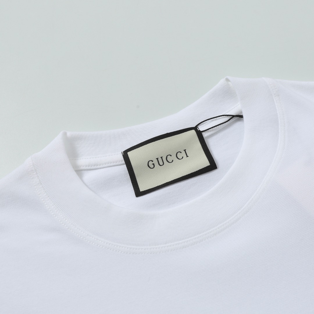 “High-End Gucci 2025 Embroidered Couple T-Shirt in White, 260g Cotton, Fashionable Unisex” - 图片 5