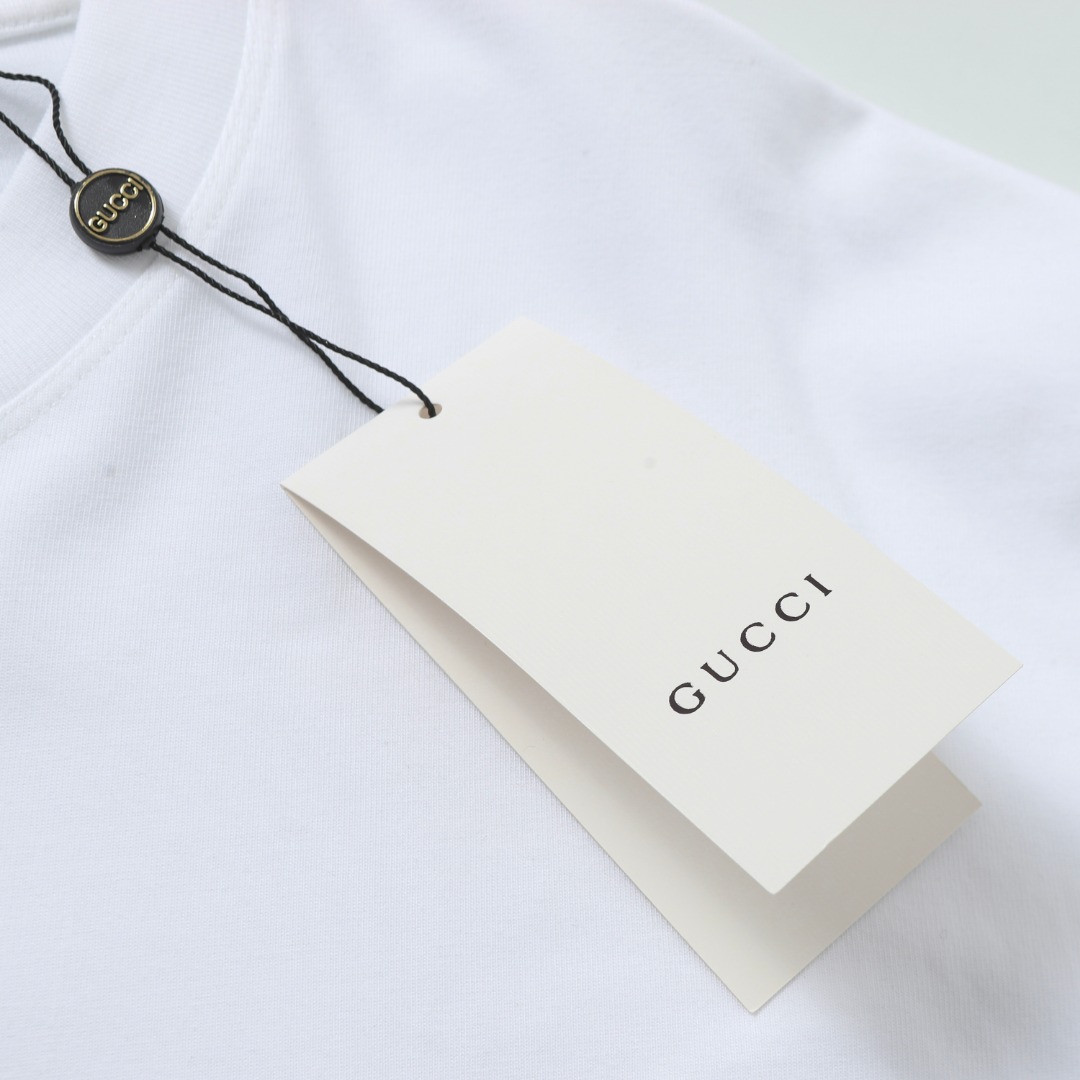 “High-End Gucci 2025 Embroidered Couple T-Shirt in White, 260g Cotton, Fashionable Unisex” - 图片 7