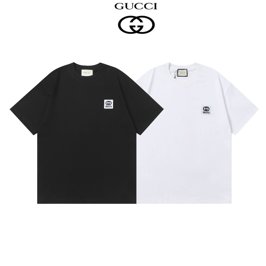 Gucci 2025 High-End Embroidered Couple T-Shirt in Cotton, Black/White, S-XL - 图片 1