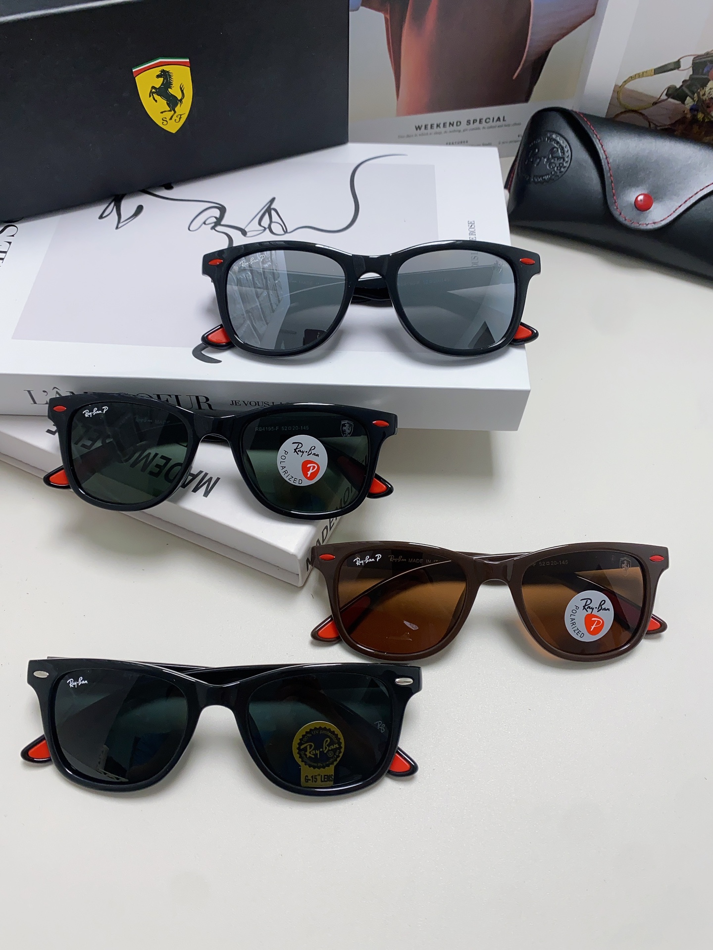 RayBan雷朋法拉利联名经典款太阳镜墨镜BR4195钢化玻璃树脂偏光级感防紫外线眼镜