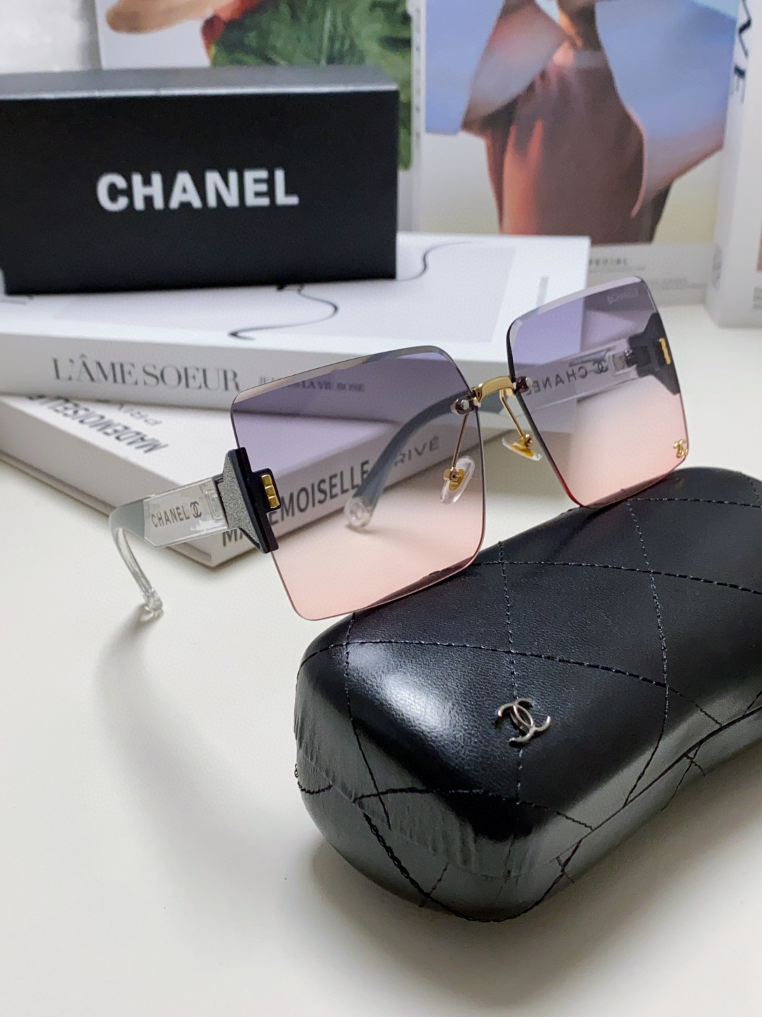 Chanel香奈儿2024时尚新款大框双C字母宽腿太阳镜女士百搭墨镜