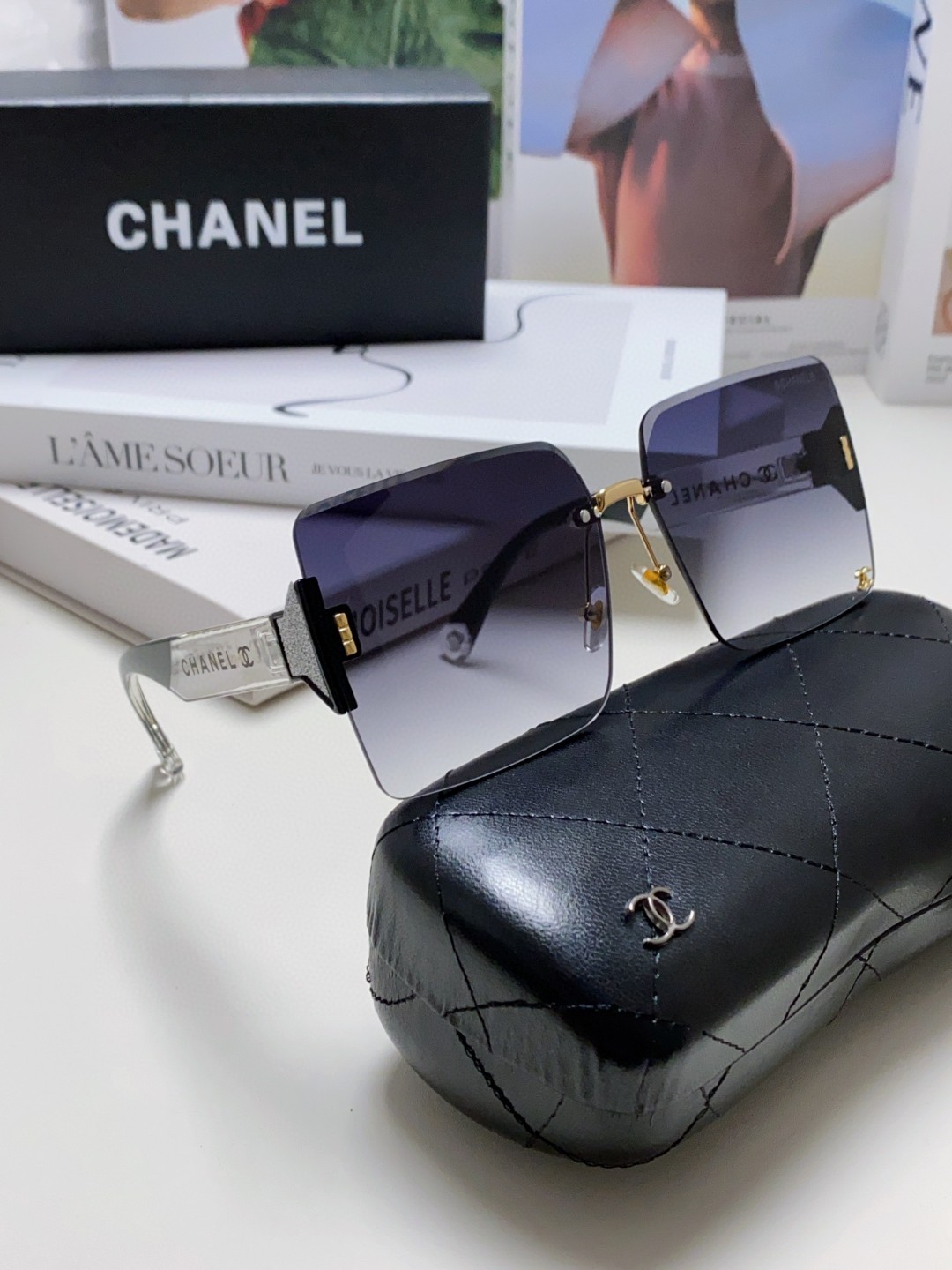 Chanel香奈儿2024时尚新款大框双C字母宽腿太阳镜女士百搭墨镜