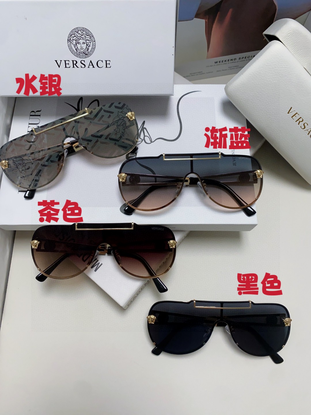  Versace范思哲 2024新款潮流大框字母太阳眼镜女防紫外线连体水印镜片男女百搭墨镜