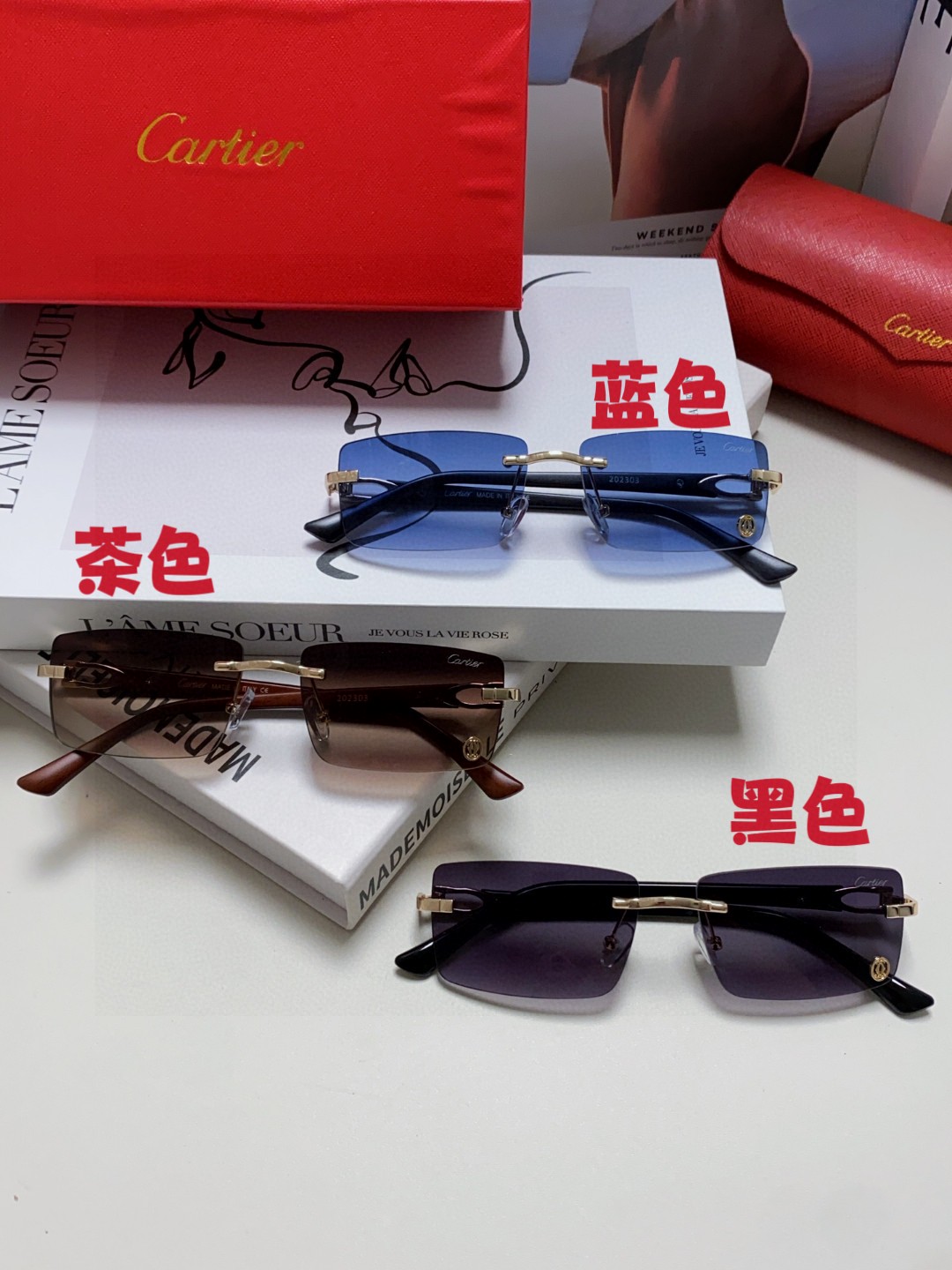  Cartier卡地亚 2024新款无框男女士时尚防蓝光高清超轻时尚年轻款化便携式眼镜 