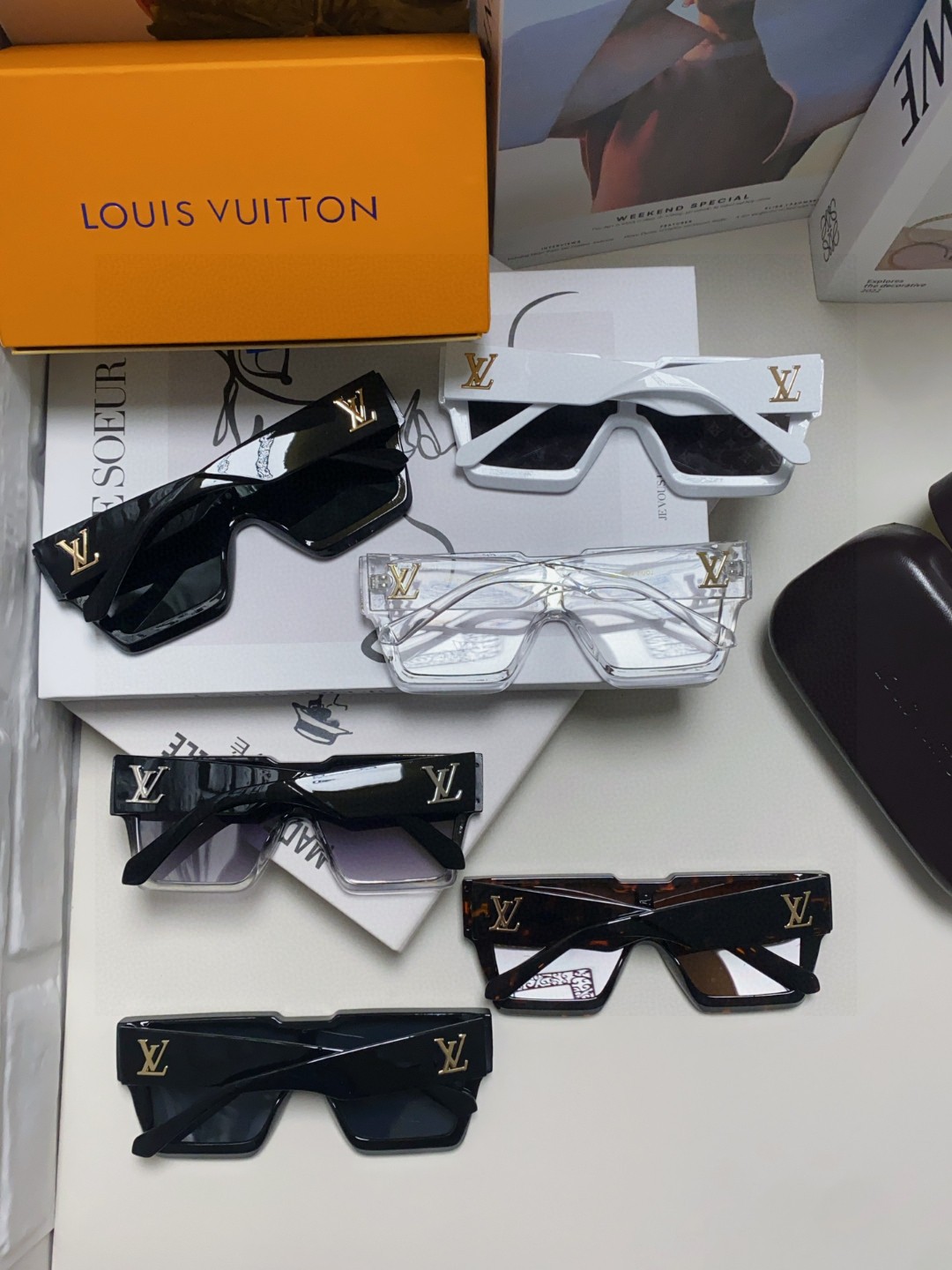  LV 路易威登 欧美大框连体太阳镜王鹤棣同款街拍潮酷眼镜时尚镶钻方形男女墨镜