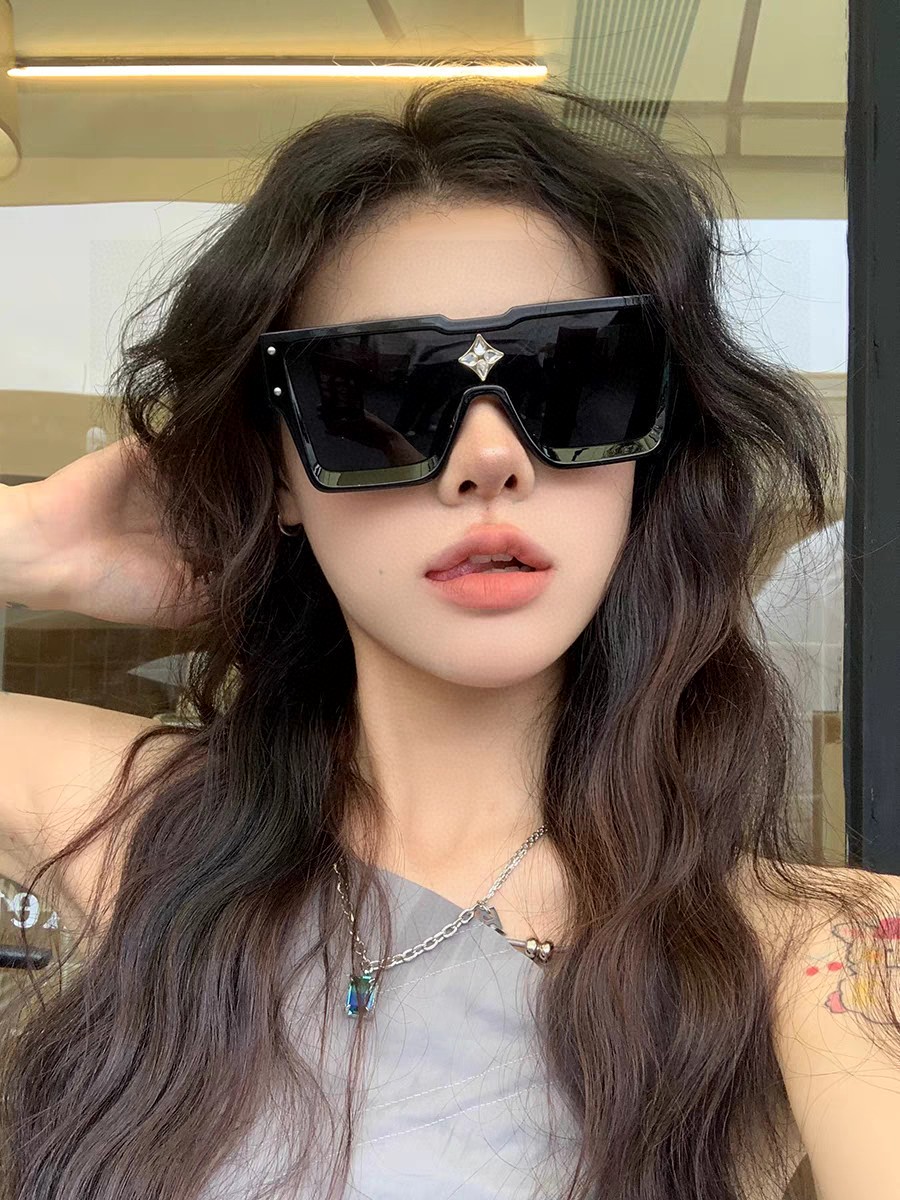  LV 路易威登 欧美大框连体太阳镜王鹤棣同款街拍潮酷眼镜时尚镶钻方形男女墨镜