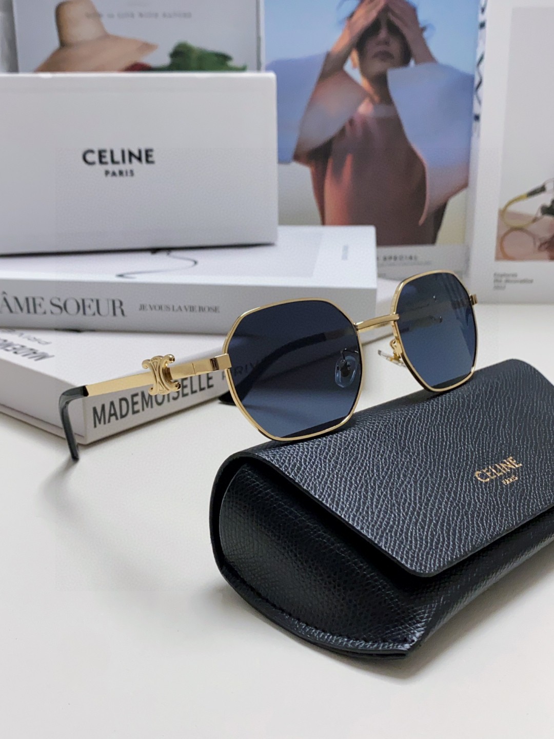  Celine赛林 2025新款凯旋门偏光眼镜椭形个性金属框墨镜男女网红时尚复古太阳镜