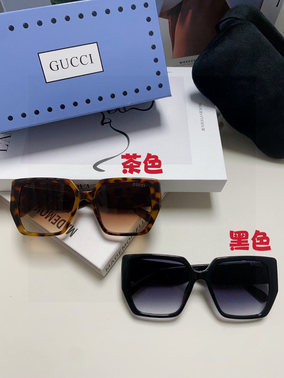  Gucci古奇 2025新款 网红墨镜女黑色超大框偏光太阳镜女圆脸明星同款黑超眼镜男女 通用款