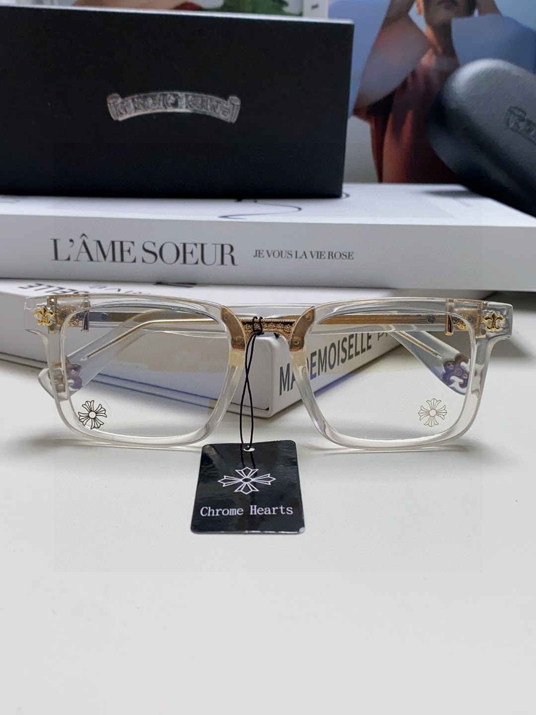  返单到货了 Chrome Hearts 克罗心 2025新款 复古黑色眼镜框男日系文艺粗框防蓝光平光镜