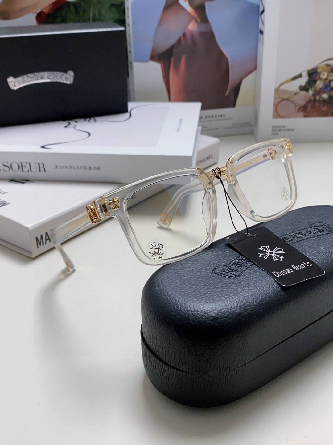  返单到货了 Chrome Hearts 克罗心 2025新款 复古黑色眼镜框男日系文艺粗框防蓝光平光镜