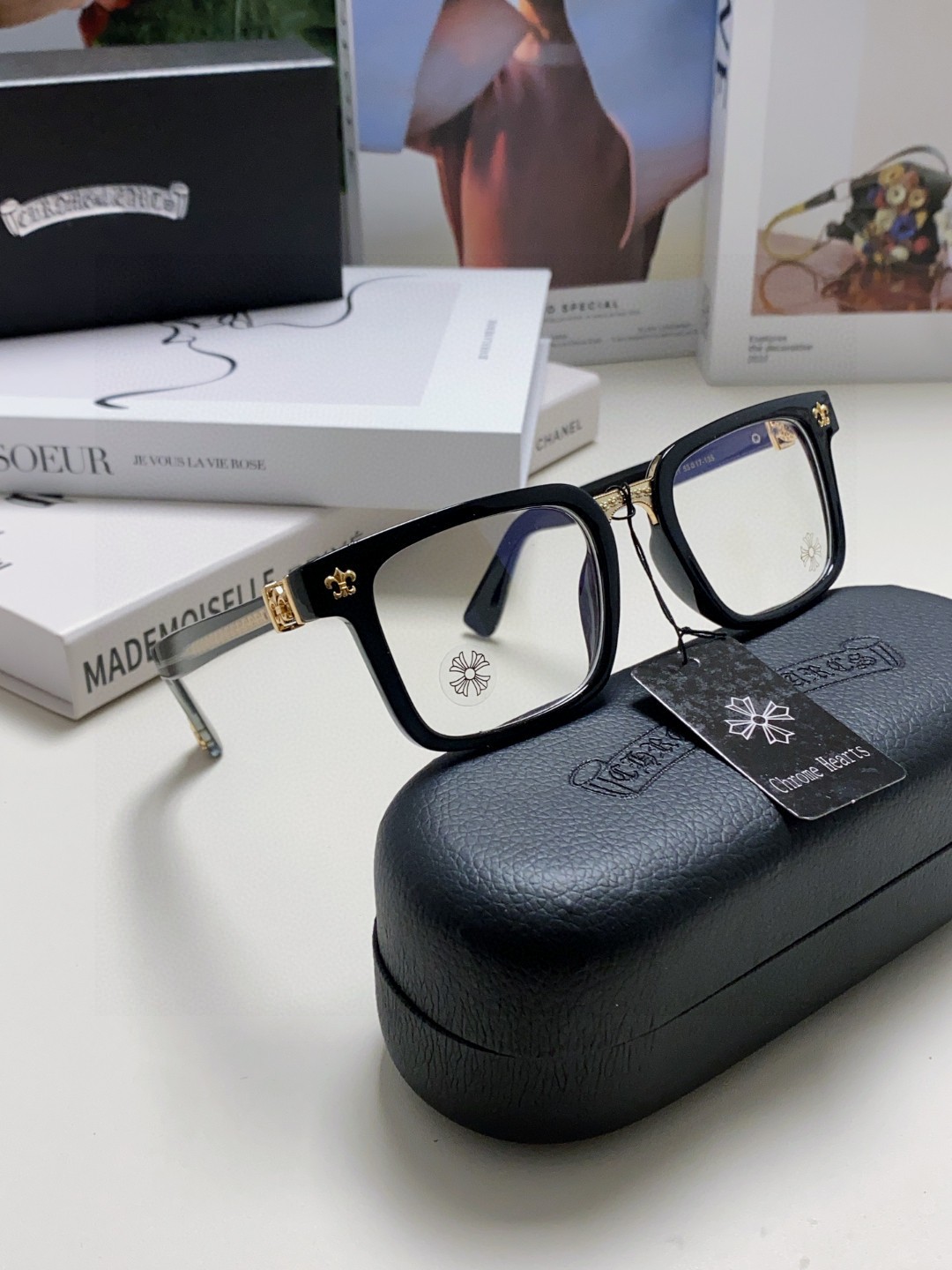  返单到货了 Chrome Hearts 克罗心 2025新款 复古黑色眼镜框男日系文艺粗框防蓝光平光镜