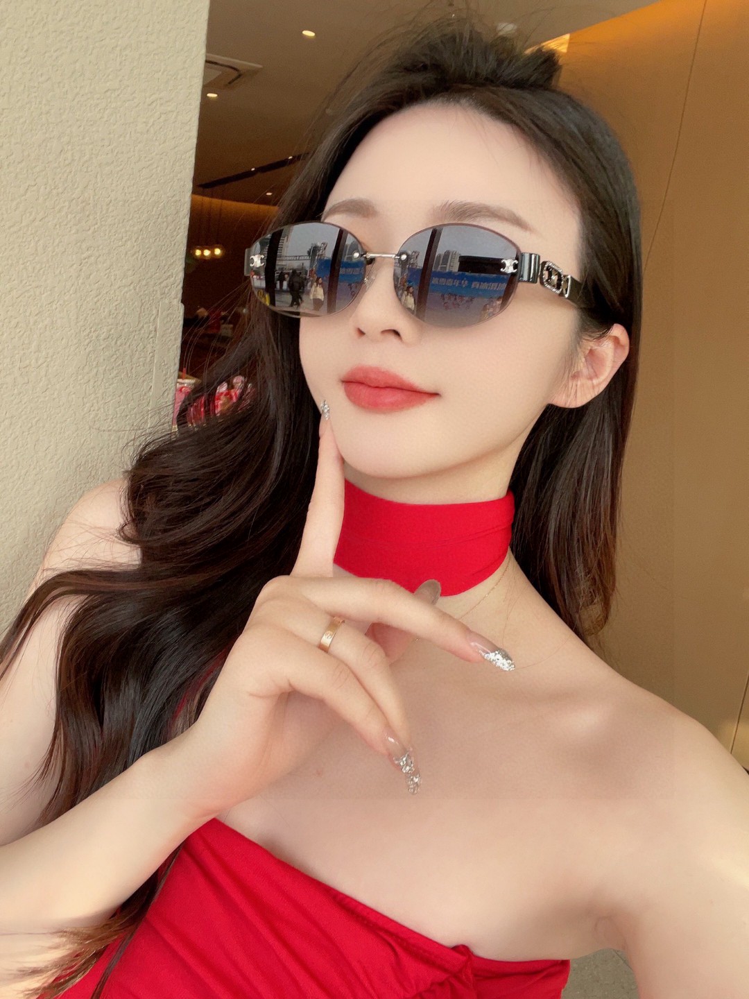  Celine塞林 2025新款凯旋门 欧美时尚无框椭圆形切边尼龙偏光太阳镜女式级感镶钻墨镜