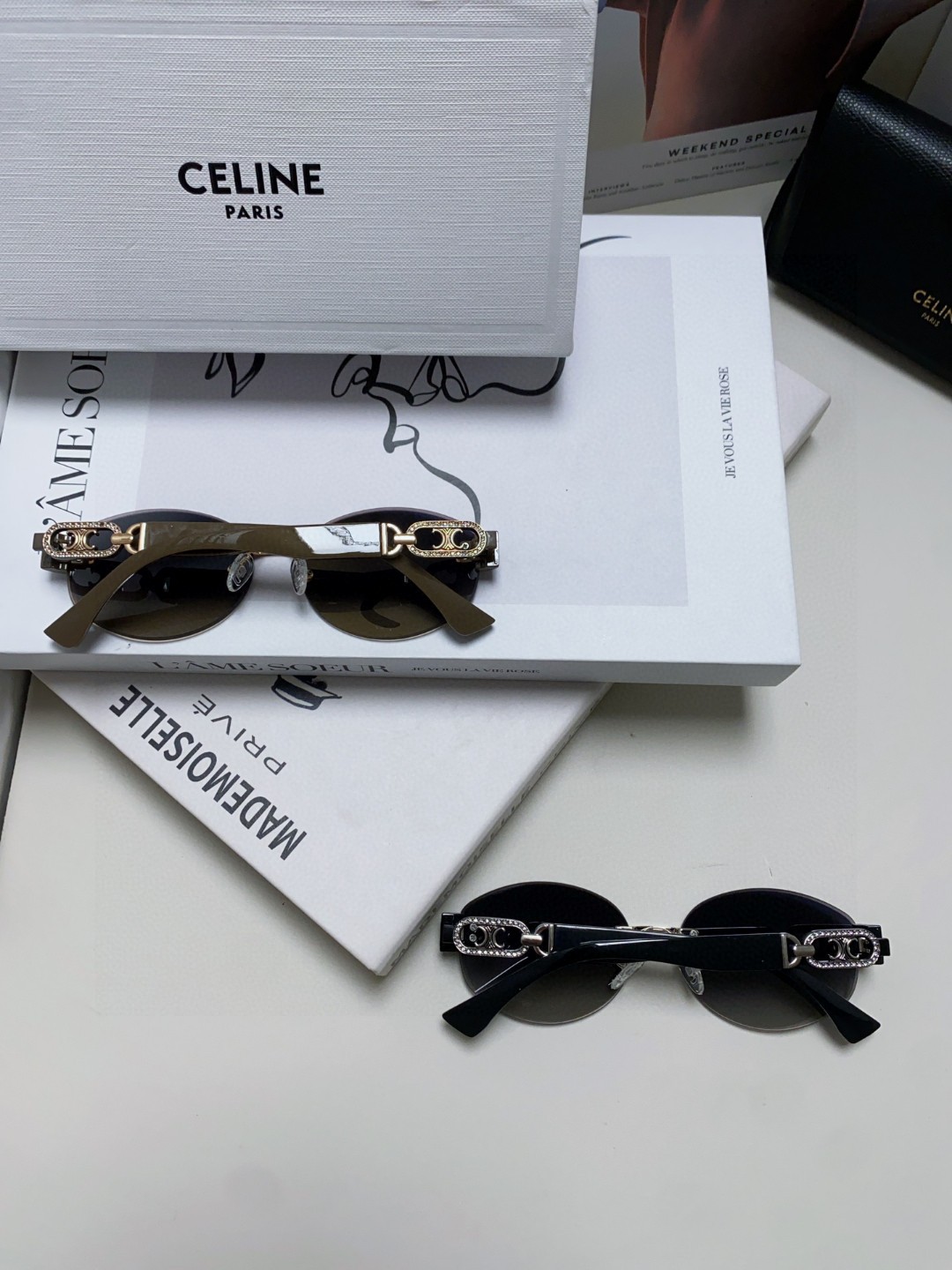  Celine塞林 2025新款凯旋门 欧美时尚无框椭圆形切边尼龙偏光太阳镜女式级感镶钻墨镜