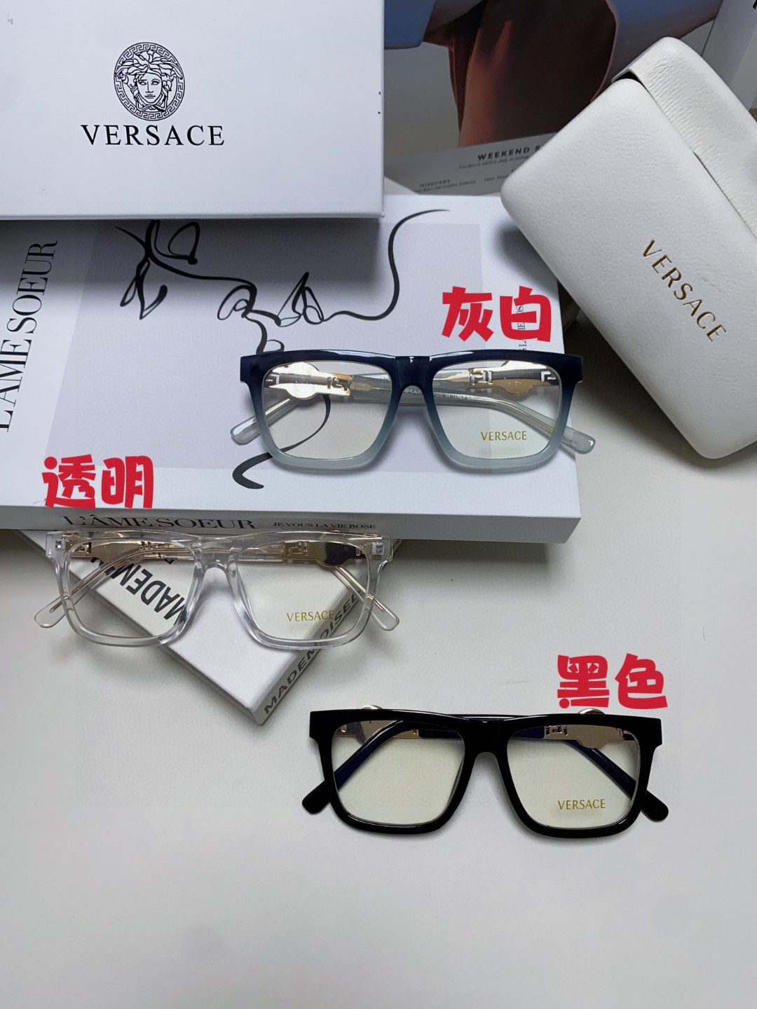  Versace范思哲 2025新款雕花眼镜框男女同款黑色厚板材近视镜架眼睛框架潮牌 