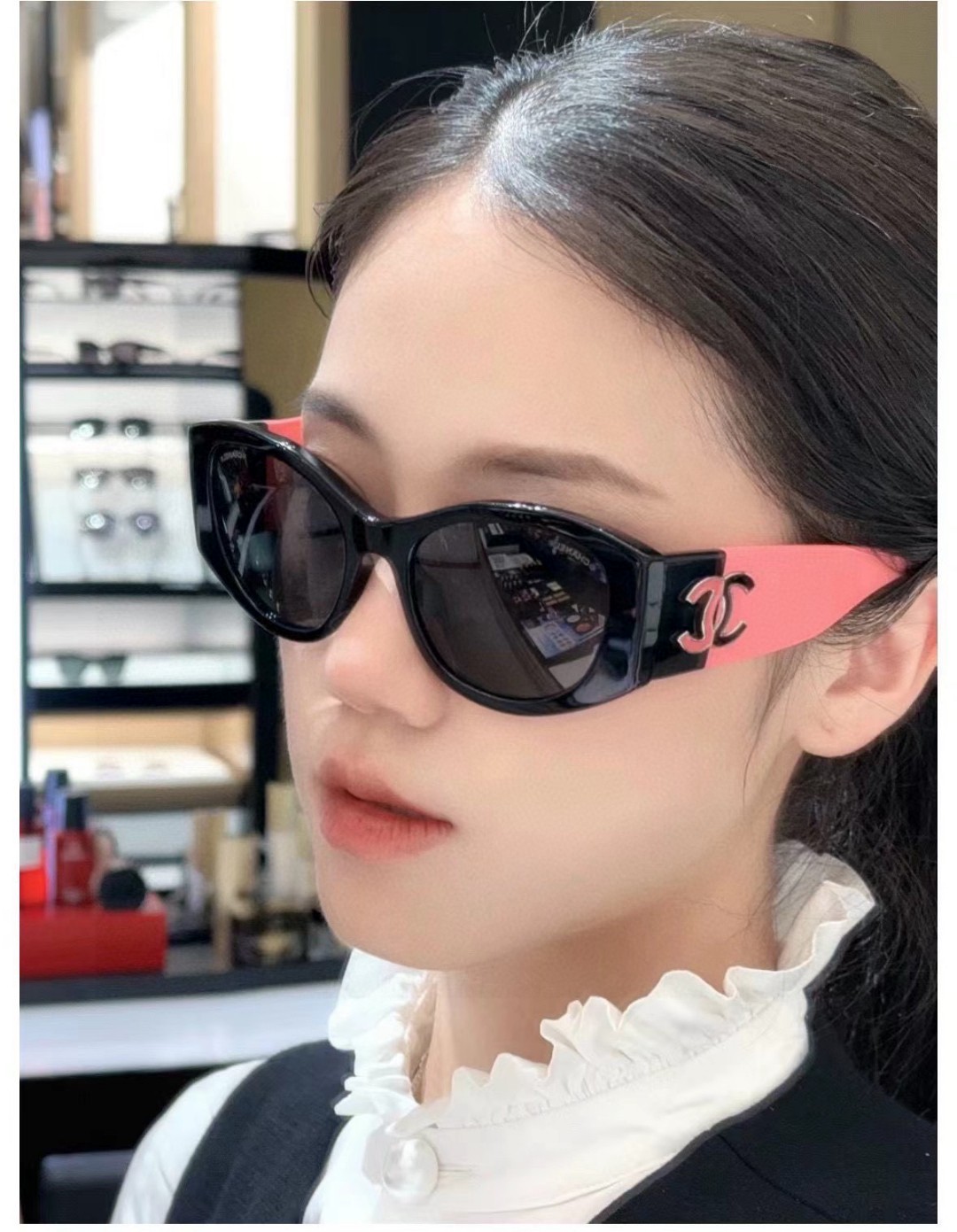  CHANEL香奈儿 2025新款熊猫拼色镜腿椭圆时尚太阳眼镜墨镜CH5524