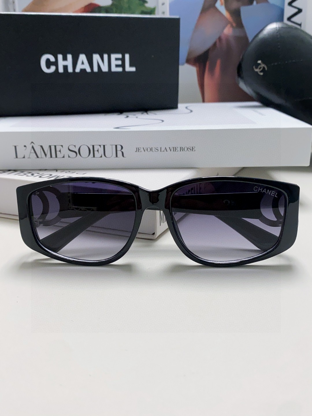  CHANEL香奈儿 双C大logoY2K中古墨镜VINTAGE太阳眼镜  时尚优雅黑框金属墨镜男女wo