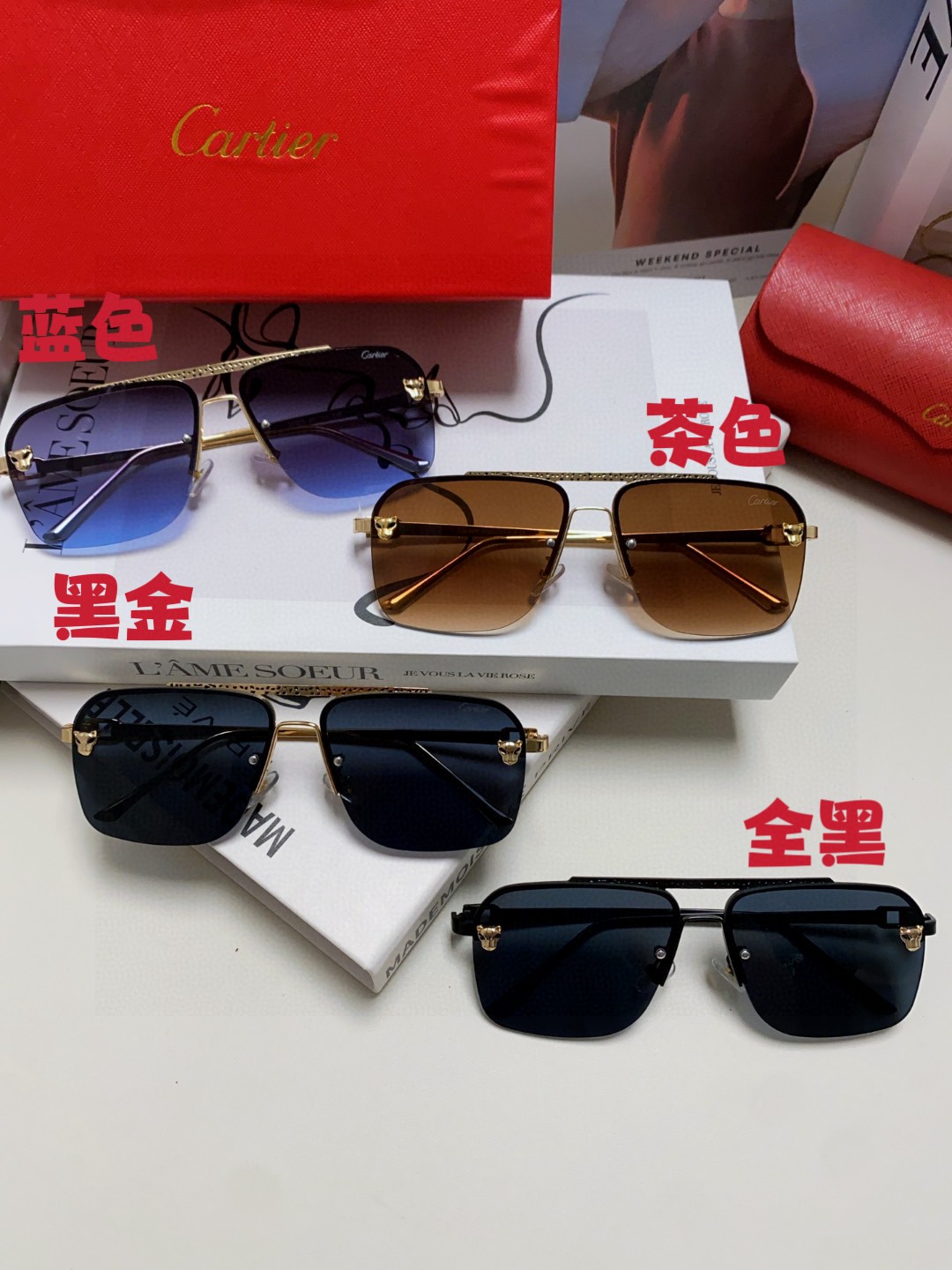  Cartier卡地亚 2025新款 方框 欧美奢华男女飞行无框雕花太阳眼欧洲站明星同开车防晒墨镜