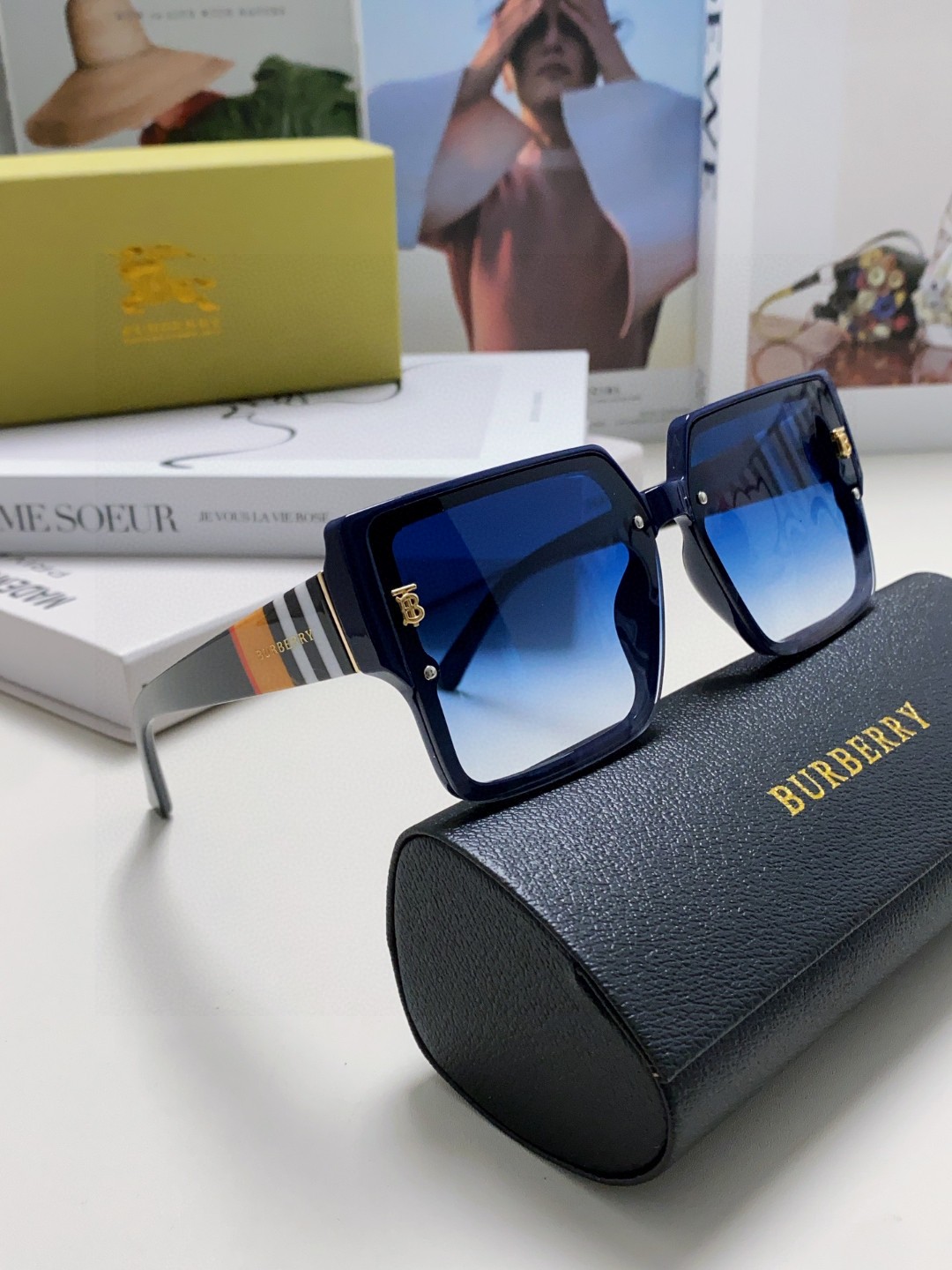  Burberry巴宝莉 2025新款墨镜女潮新款大脸显瘦大框太阳眼镜防紫外线眼镜女高级感ins 女士墨